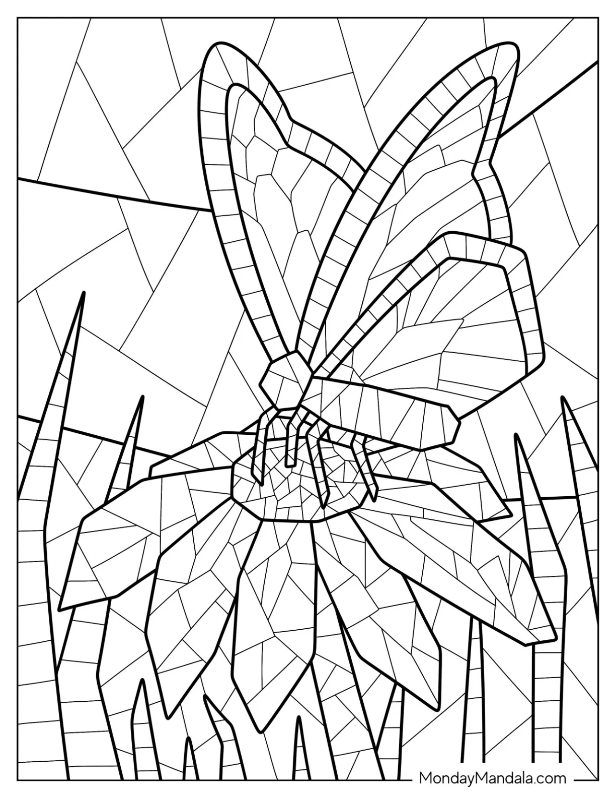 Butterfly On A Flower Mosaic Coloring Page coloring page — printable line art