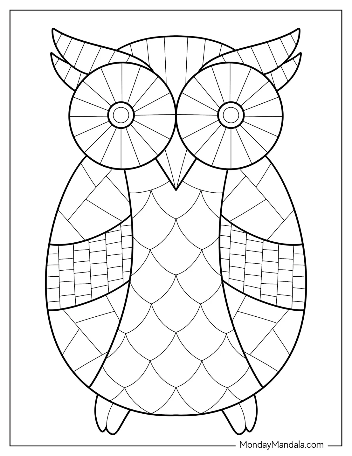 Cartoon Owl Mosaic Coloring Page coloring page — printable line art
