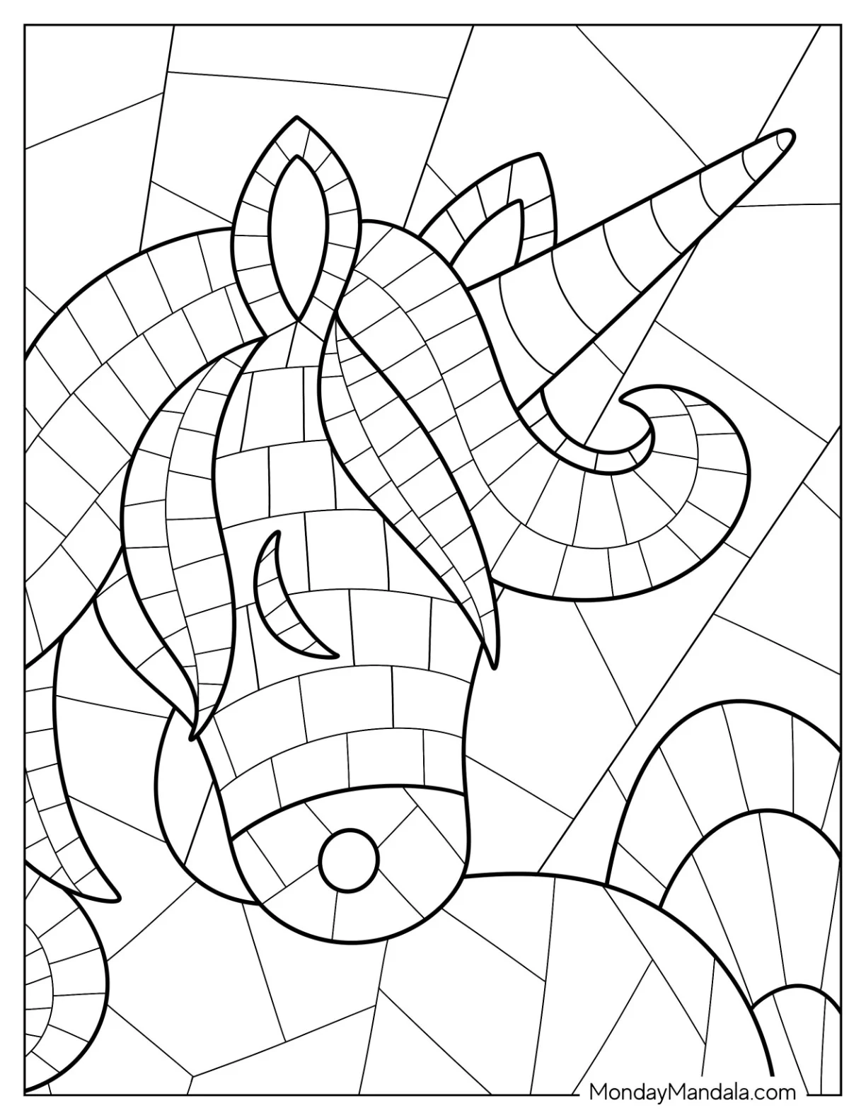 Cute Unicorn Mosaic Coloring Page For Kids coloring page