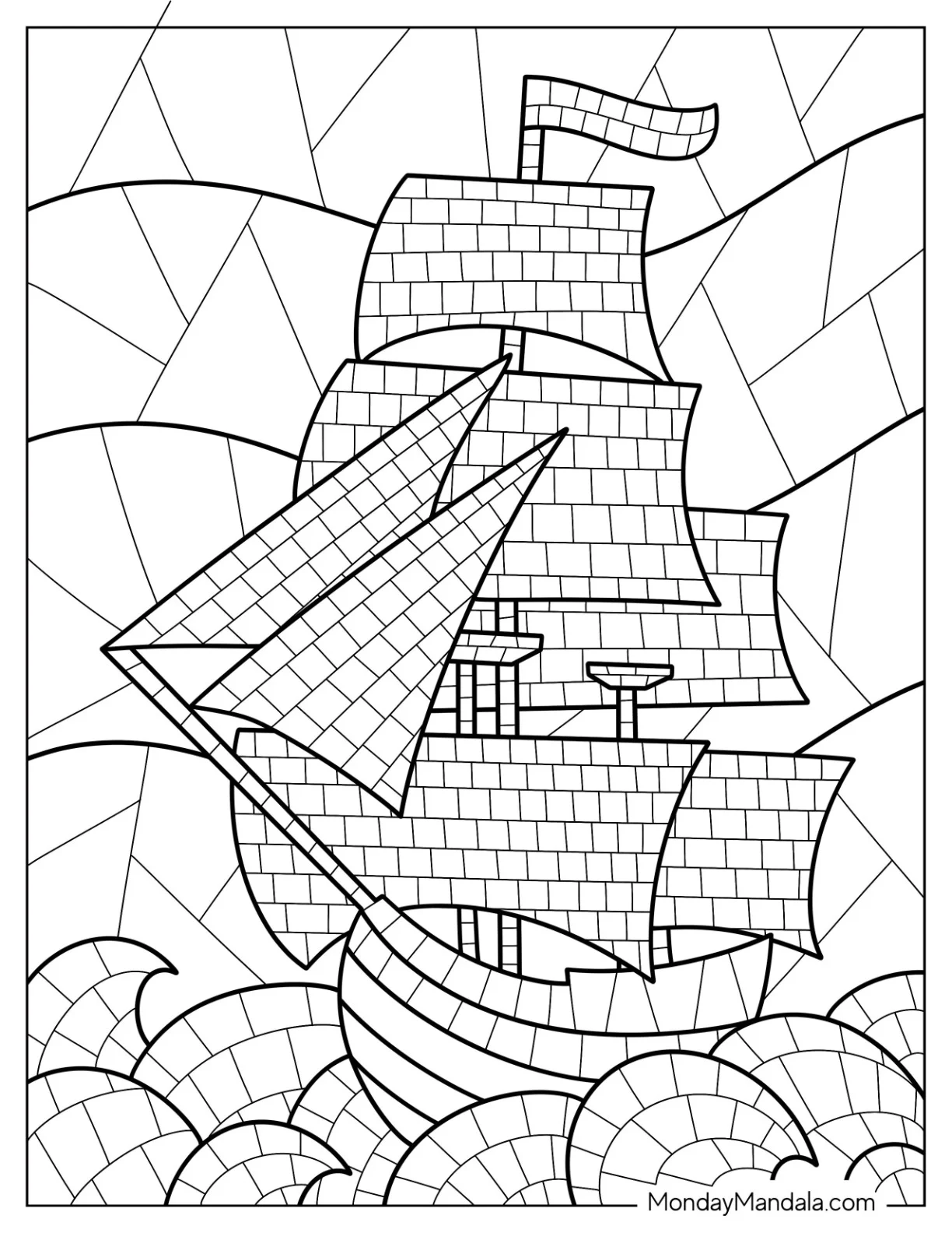 Detailed Ship Mosaic Coloring Page coloring page — printable line art