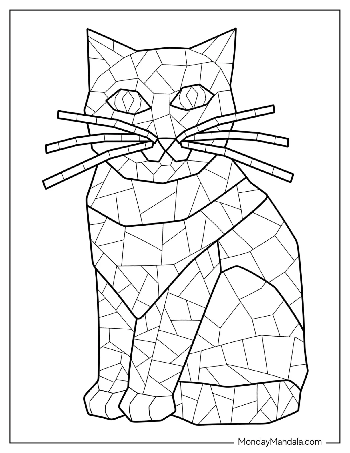 Easy Cat Mosaic Coloring Page For Kids coloring page