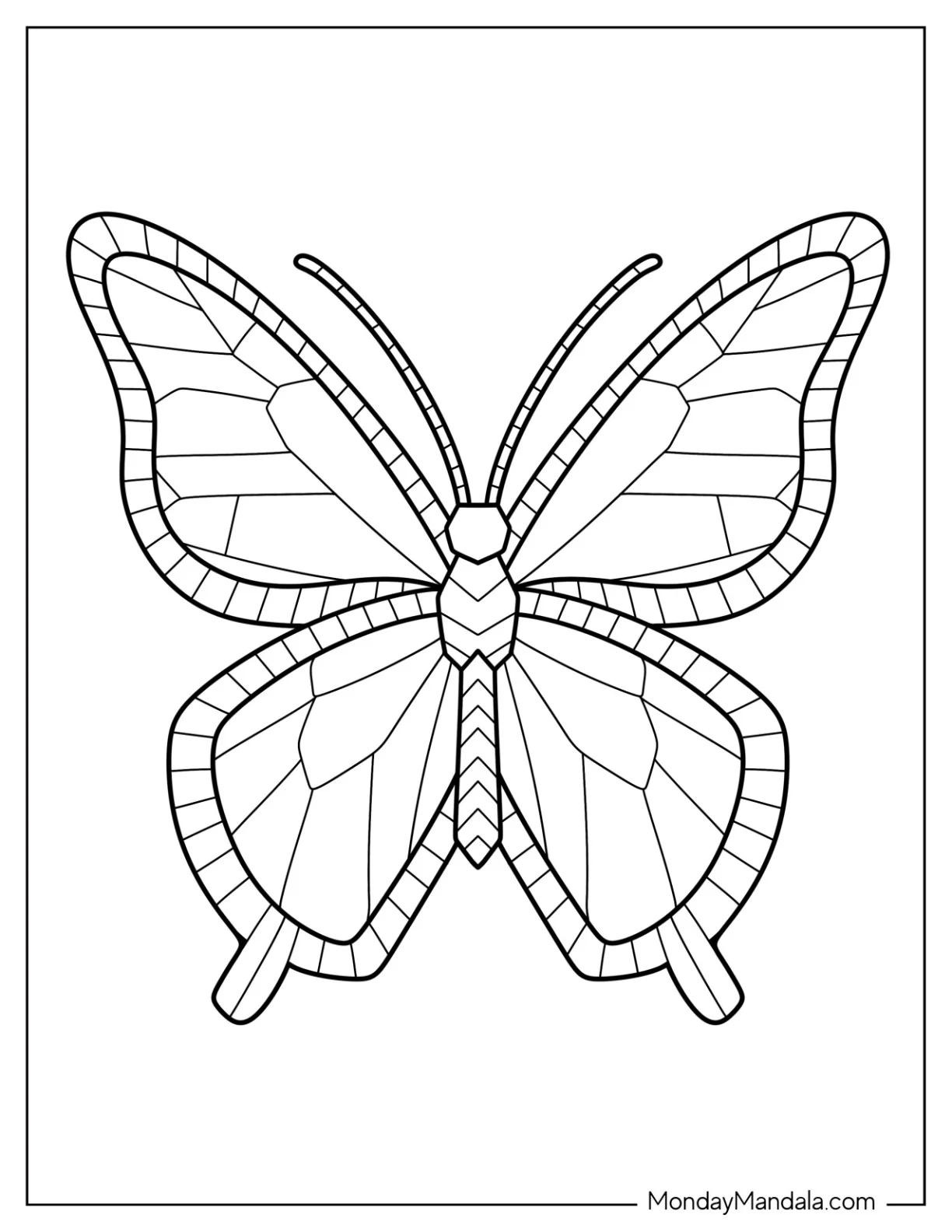 Simple Butterfly Mosaic Coloring Page coloring page — printable line art