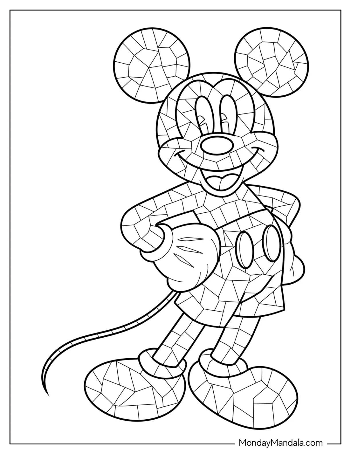 Smiling Mickey Mouse Mosaic Coloring Page For Kids coloring page