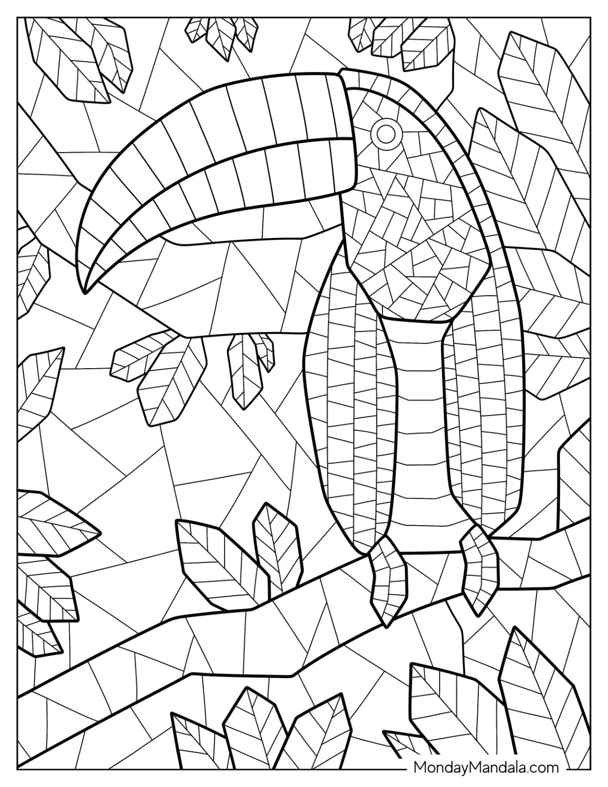 Toucan In The Forest Mosaic Coloring Page coloring page