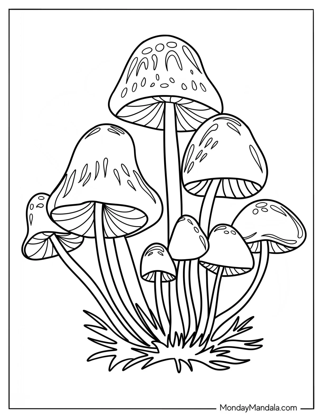 Bell Shaped Mushroom Coloring Page For Kids coloring page — printable line art