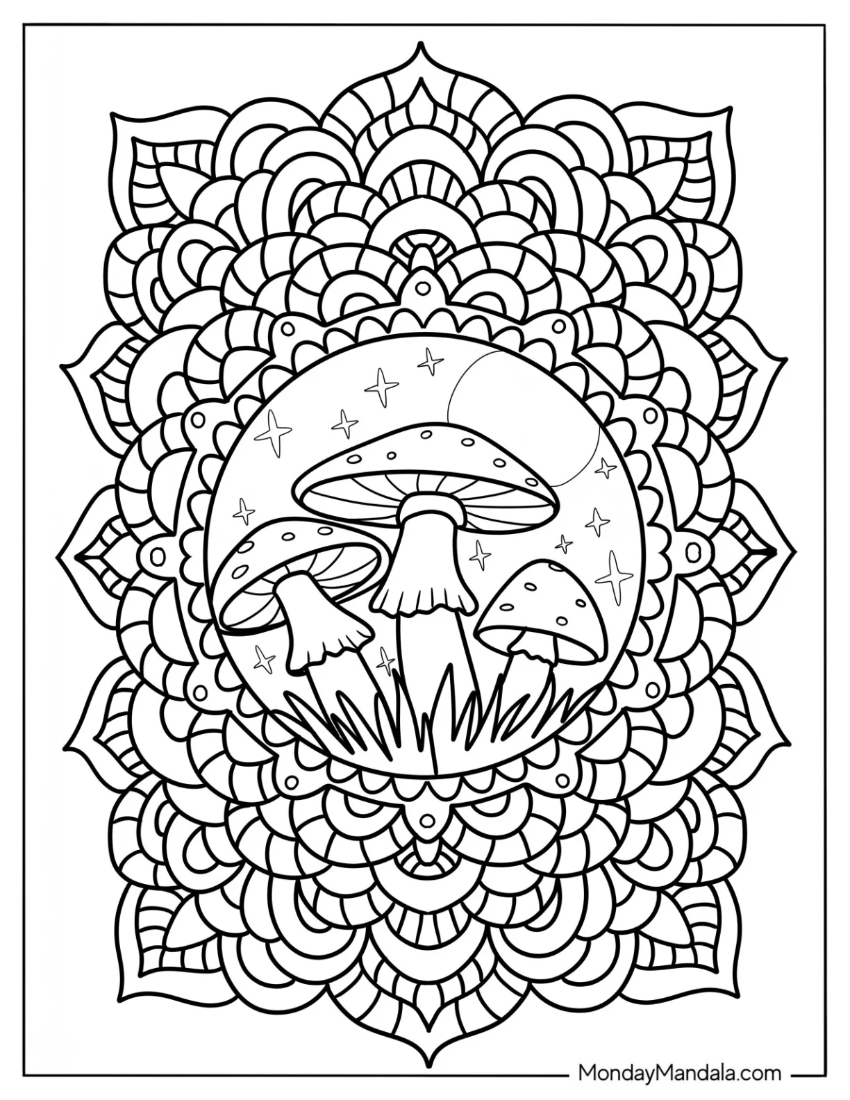Complex Mushroom Coloring Page Mandala coloring page — printable line art