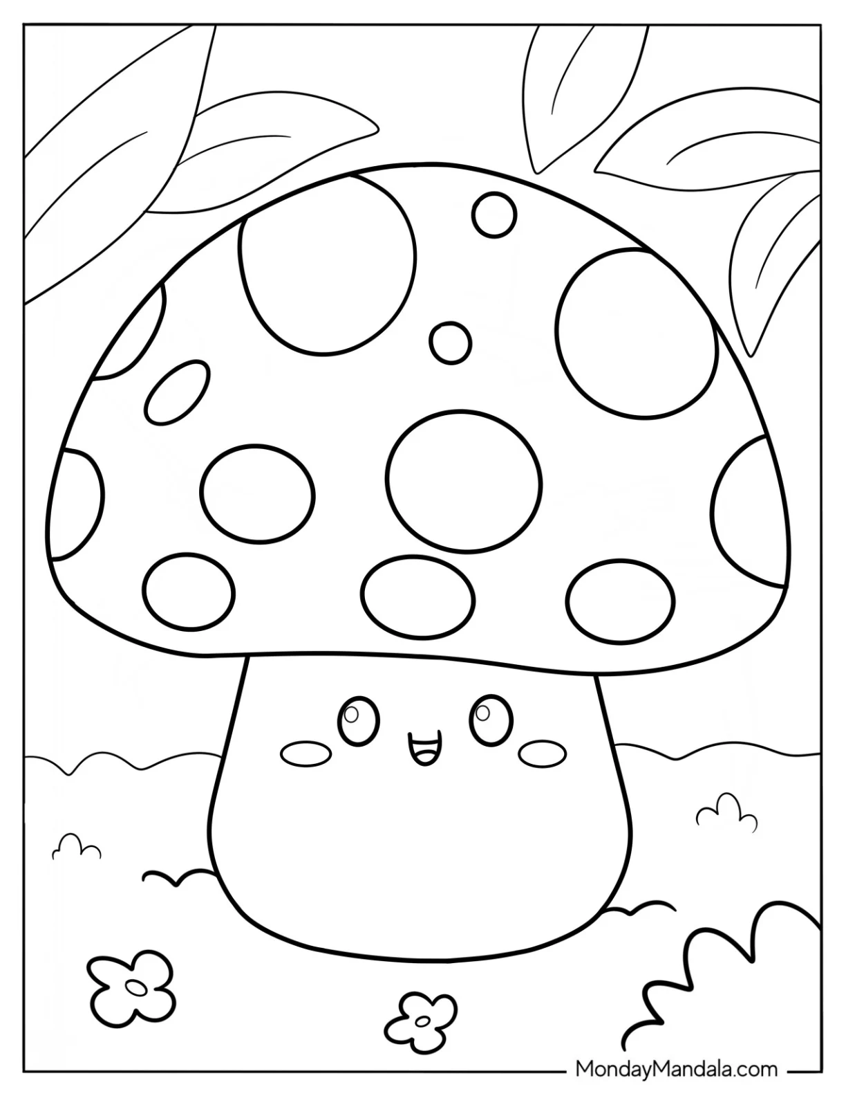 Easy Mushroom Coloring Page With Polka Dots For Kids coloring page — printable line art