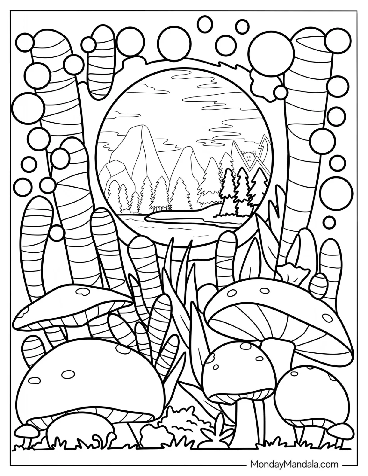 Fantastical Mushroom Coloring Page coloring page — printable line art