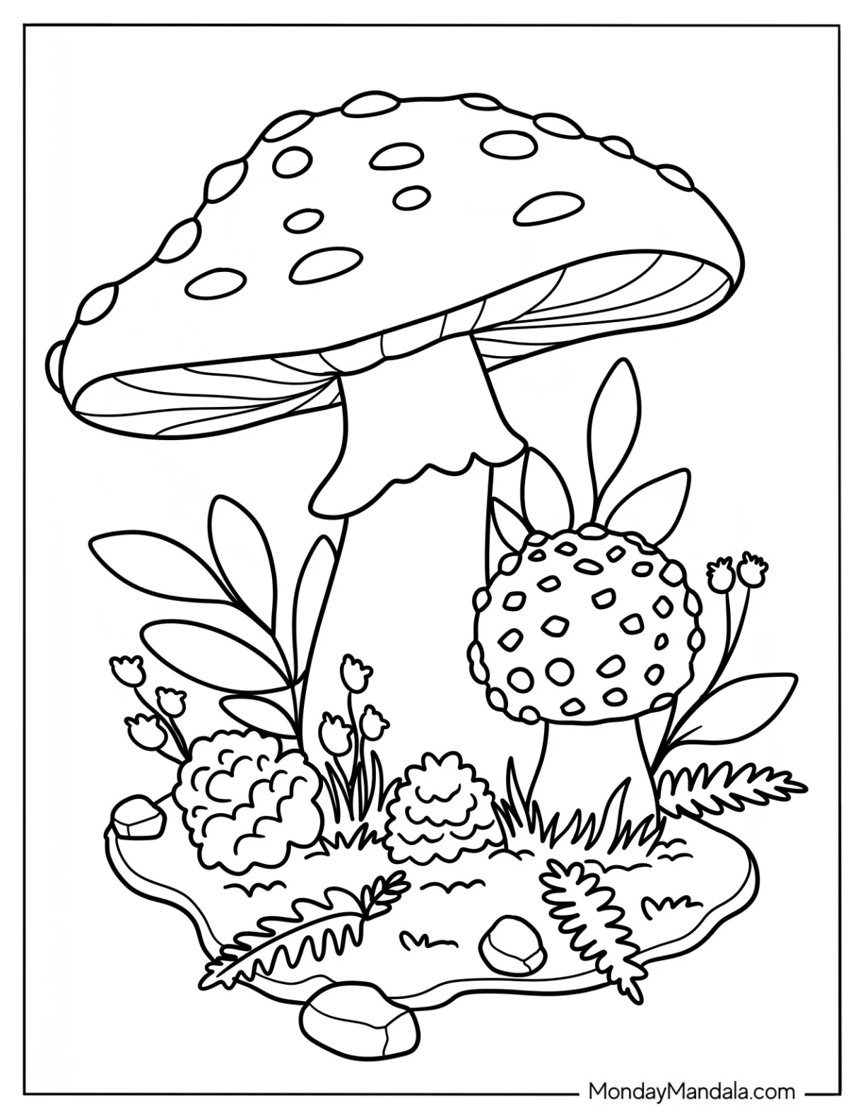 Large King Bolete Mushrooms Coloring Page coloring page — printable line art