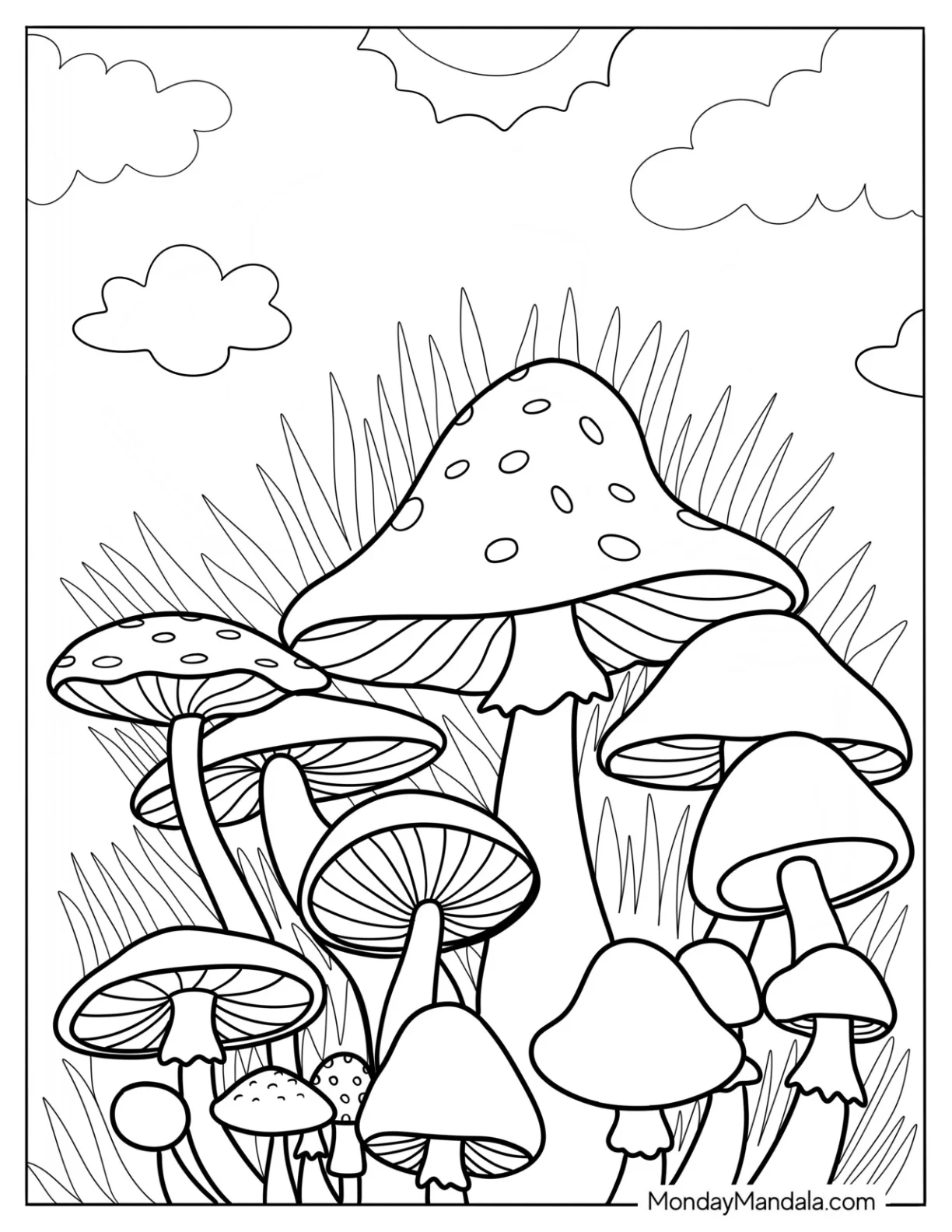 Realistic King Stropharia Mushroom Coloring Page In The Forest coloring page