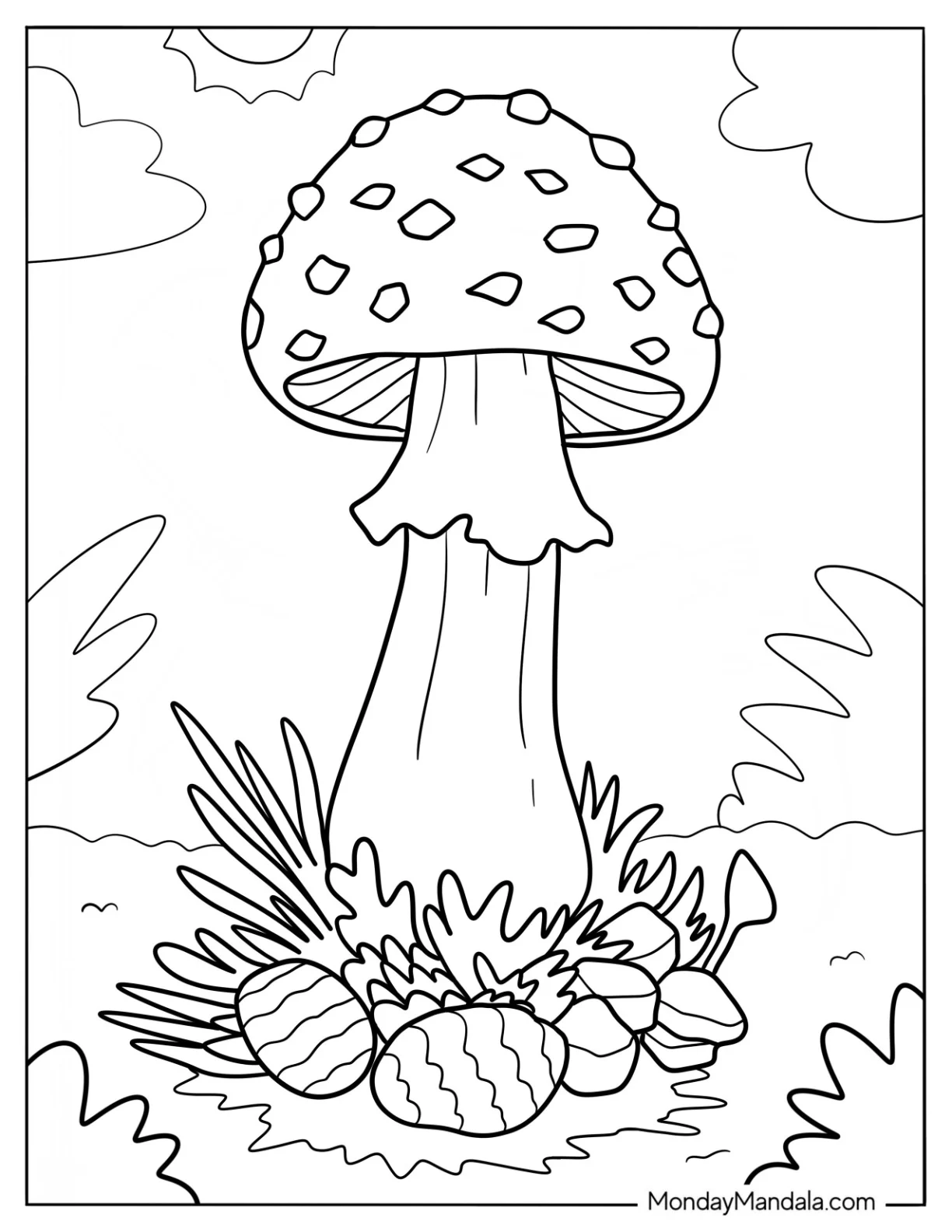 Tall Amanita Muscaria Mushroom Coloring Page coloring page