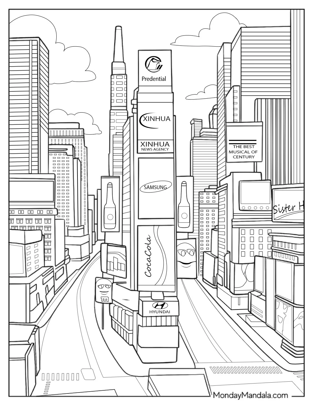 Detailed New York Coloring Page Of Times Square coloring page