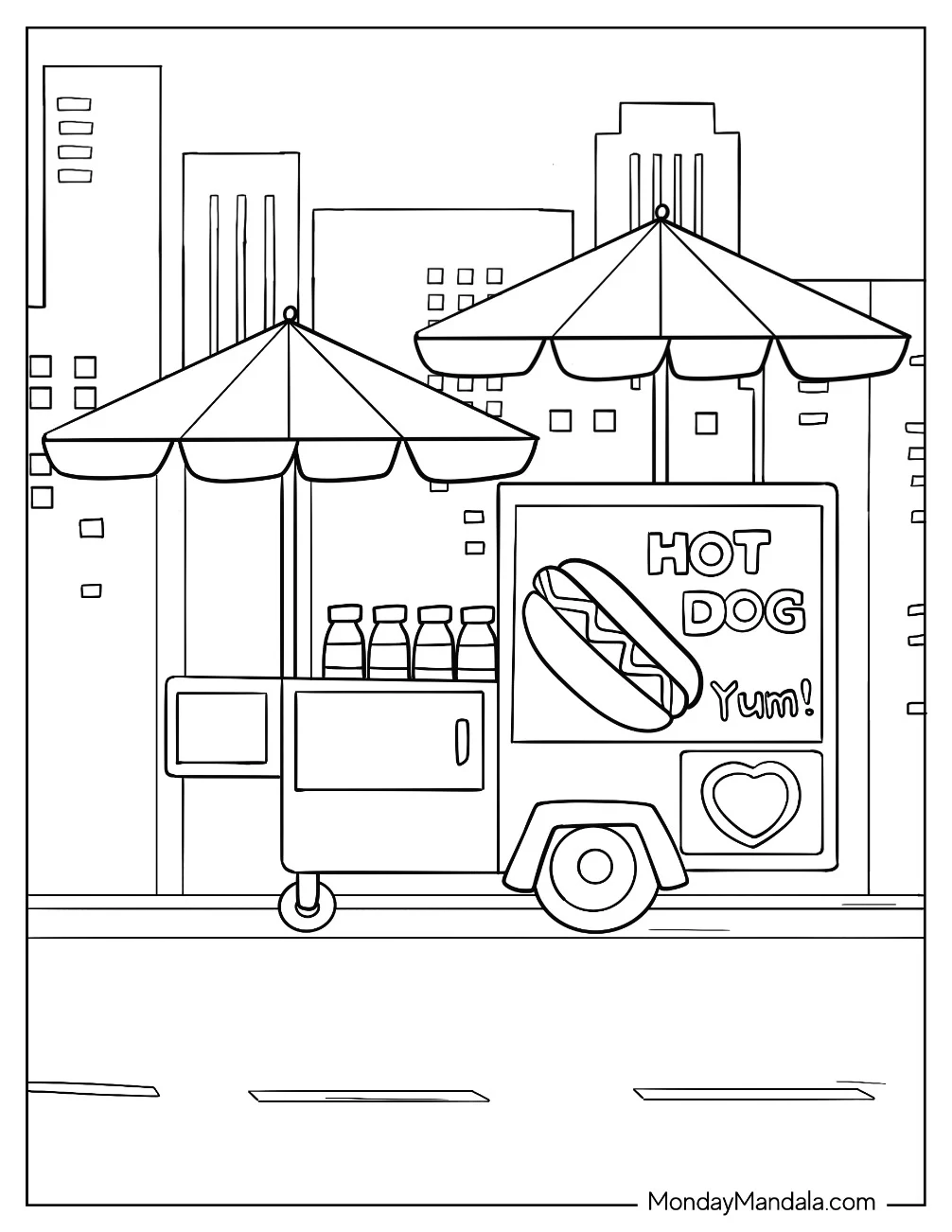 New York Coloring Page Of Hot Dog Stand Outline coloring page — printable line art