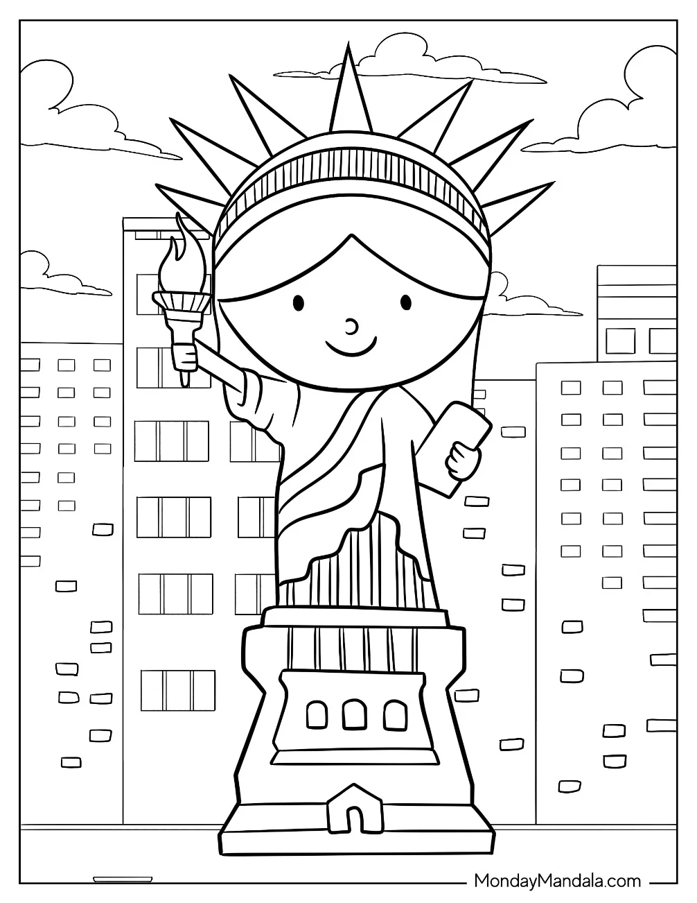 New York Coloring Page Of Kawaii Statue Of Liberty For Kids coloring page