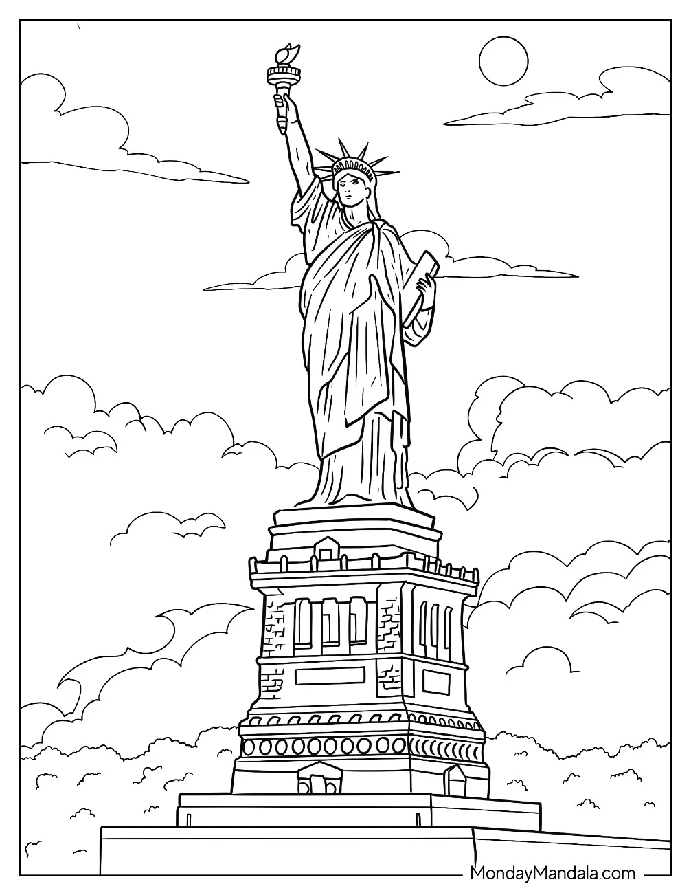 New York Coloring Page Of Realistic Statue Of Liberty coloring page