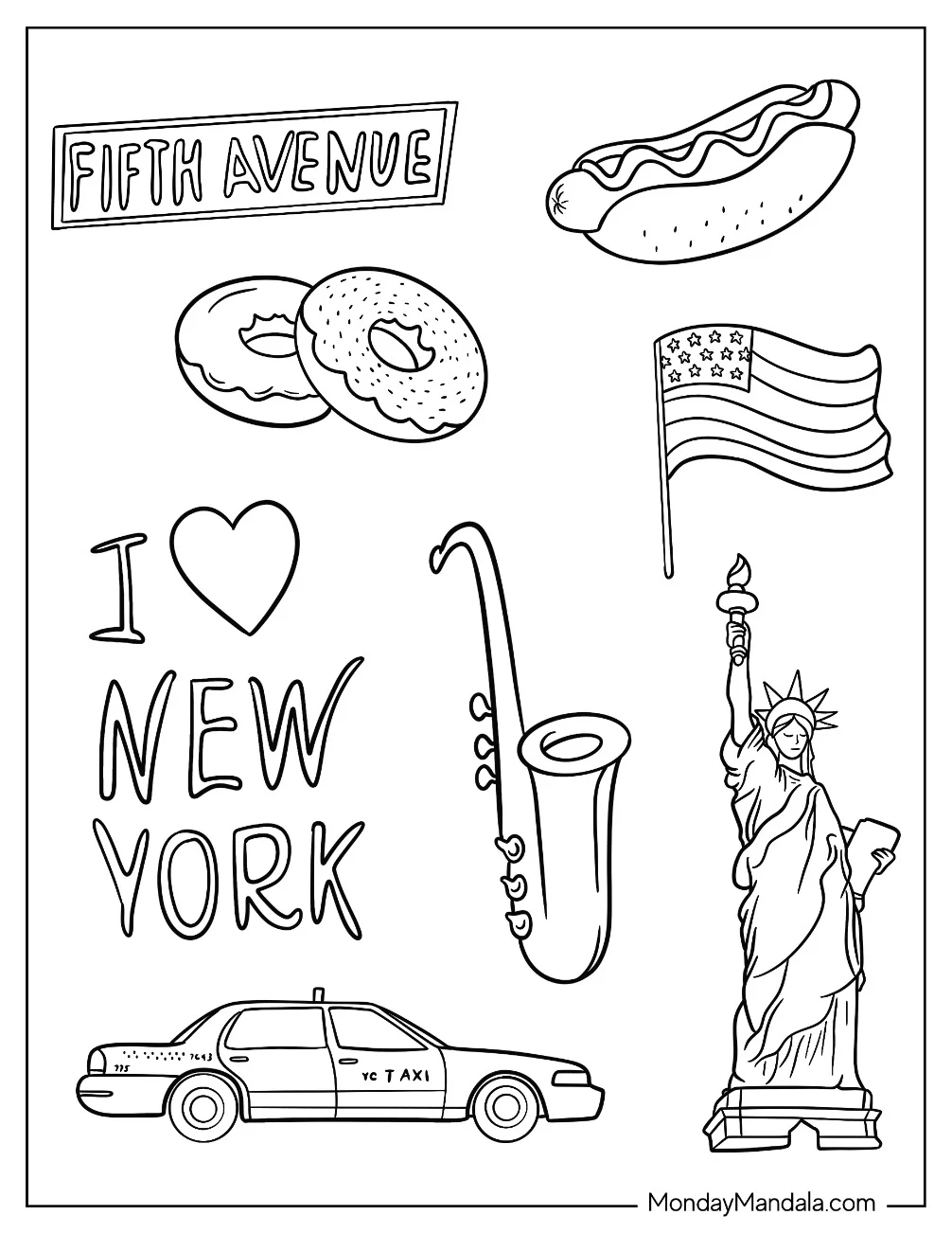 New York Coloring Page Of Staple Elements coloring page