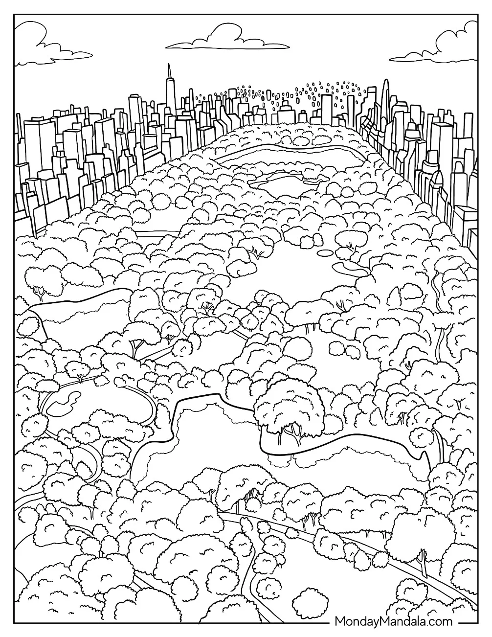 New York Coloring Page Of Top View Of Central Park coloring page