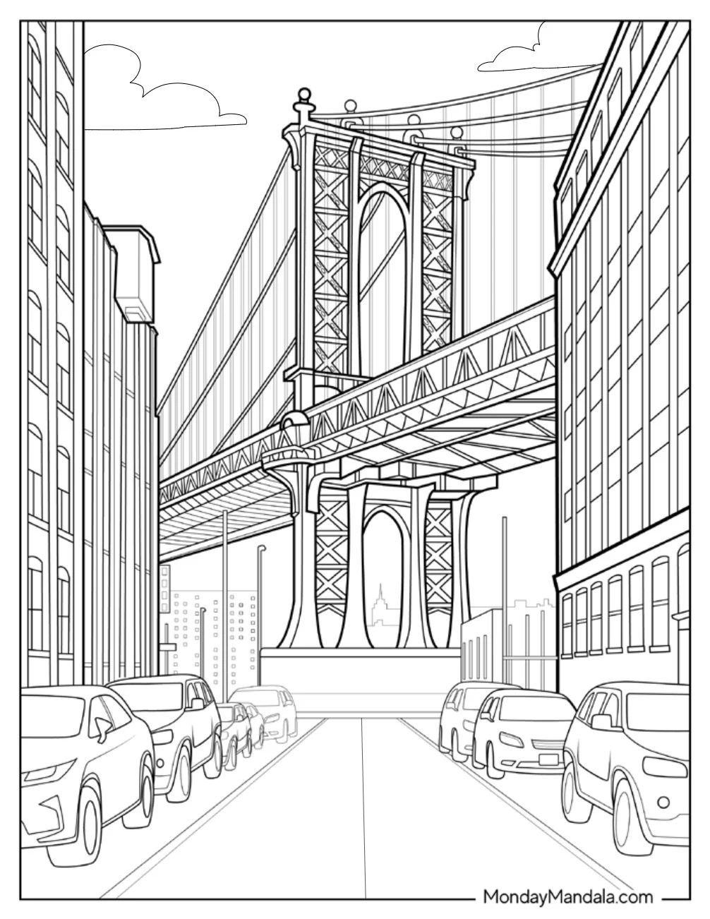 Realistic Manhattan Bridge In New York Coloring Page coloring page