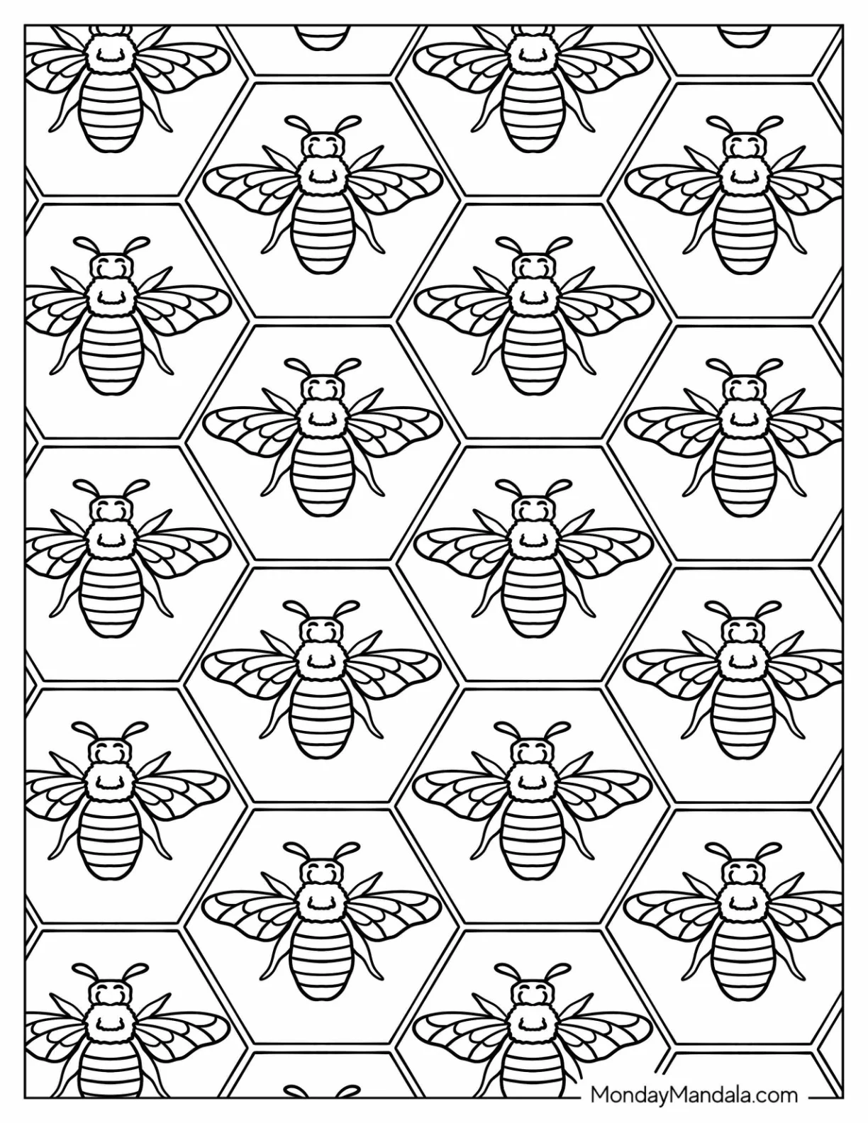Bumblebee On Hive Pattern Coloring Page coloring page — printable line art