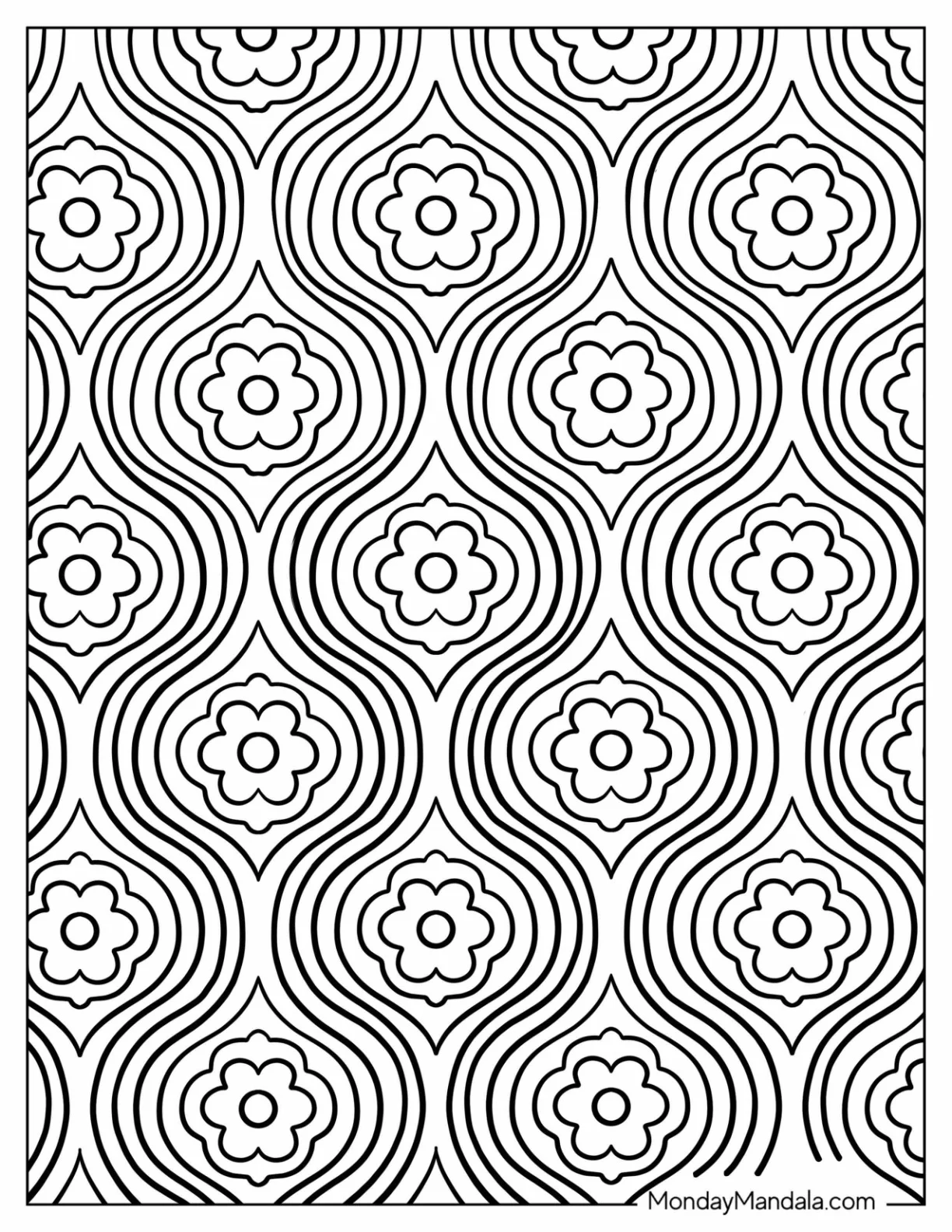 Easy Flowing Floral Pattern Coloring Page coloring page