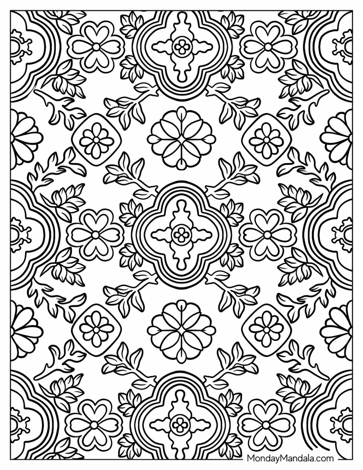 Elegant Floral Pattern Coloring Page coloring page
