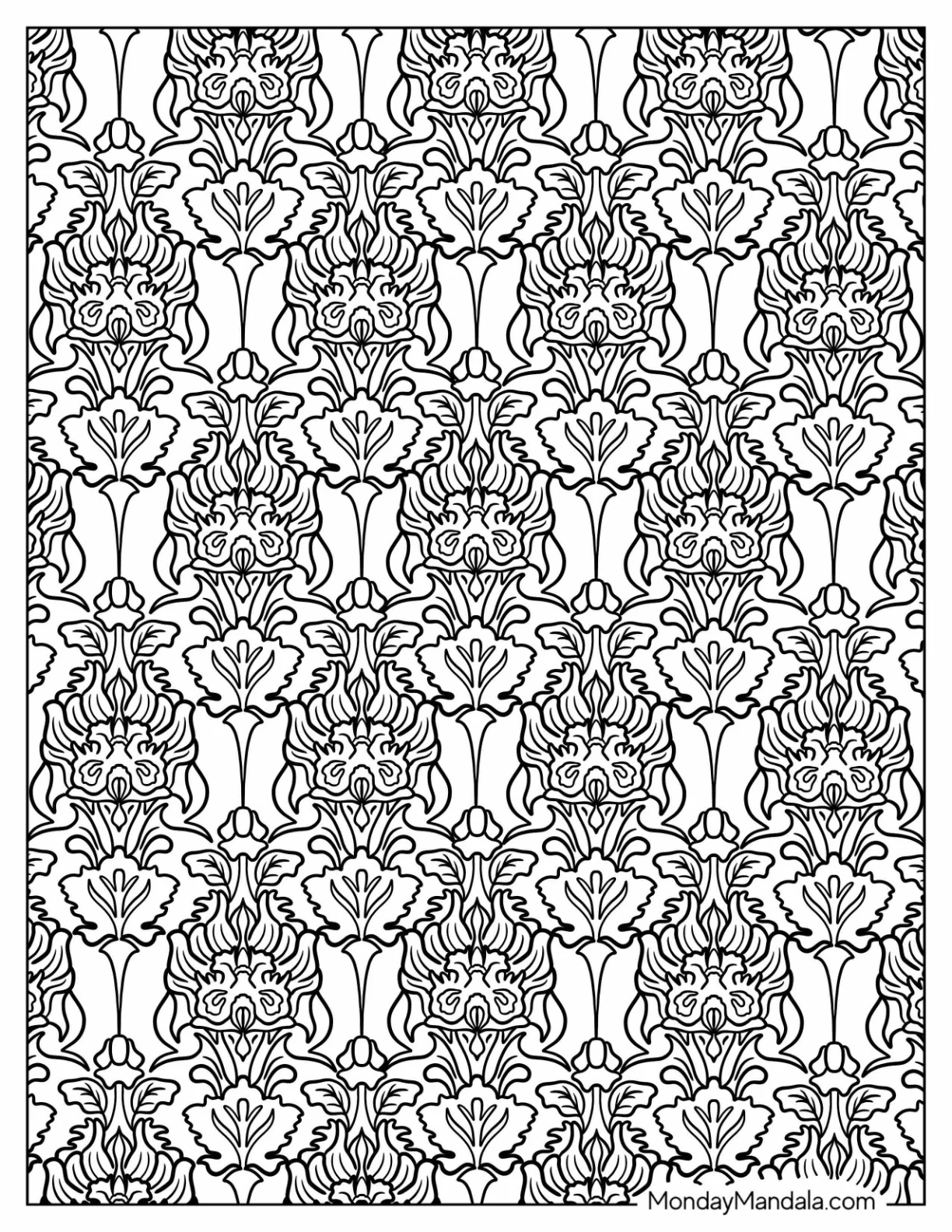 Flower And Flames Pattern Coloring Sheet coloring page