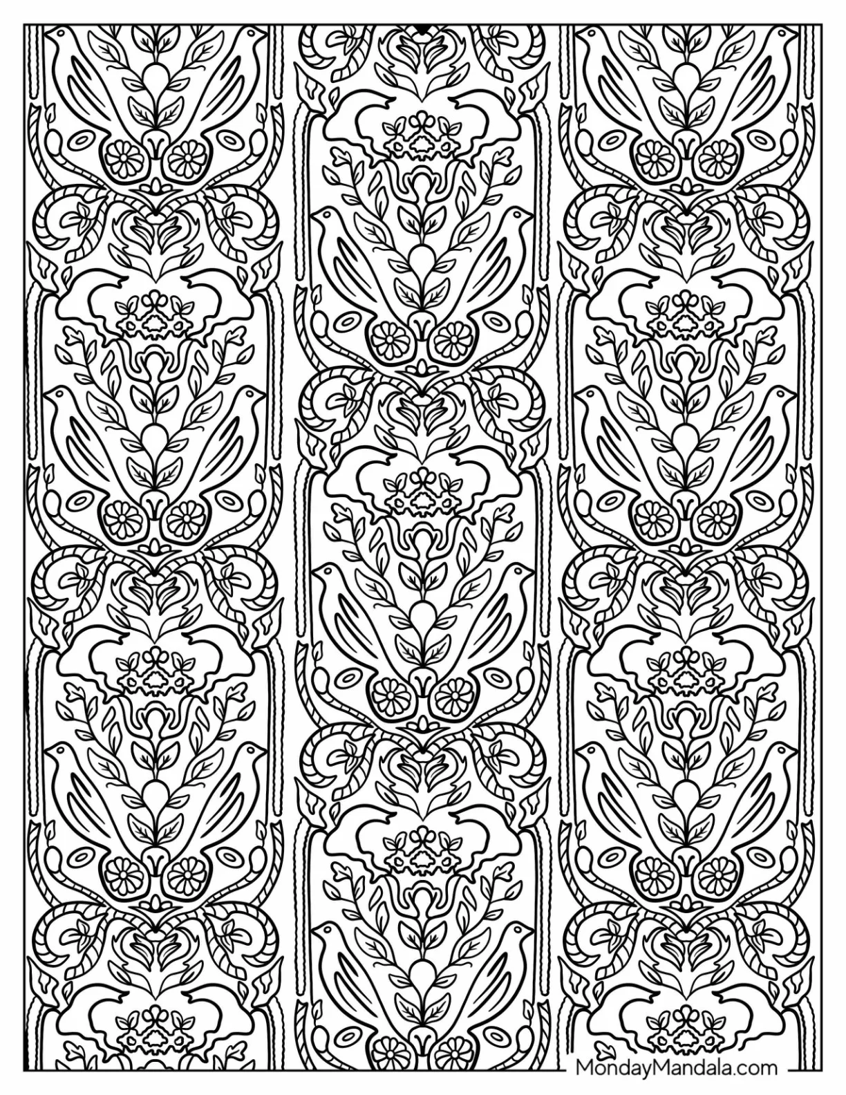 Majestic Nature With Birds Pattern Coloring Page coloring page
