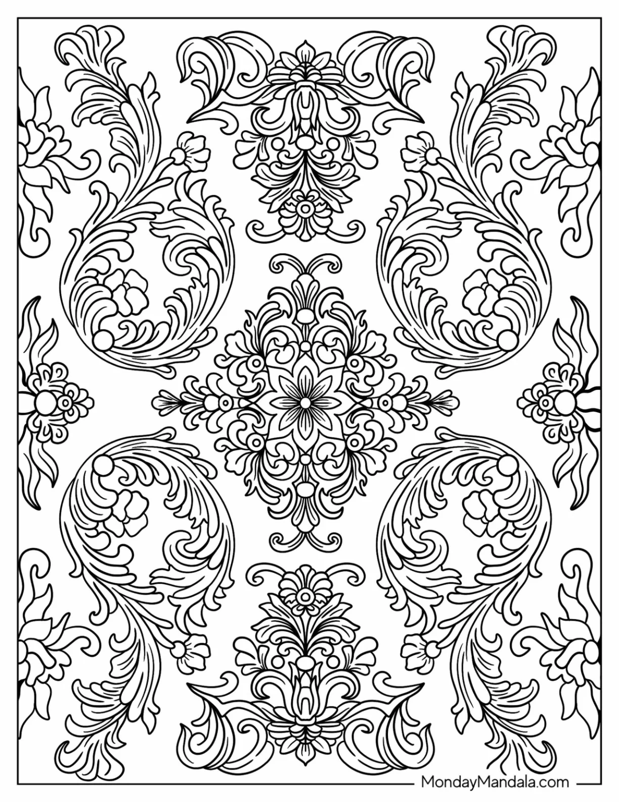 Waves And Flowers Pattern Coloring Page coloring page