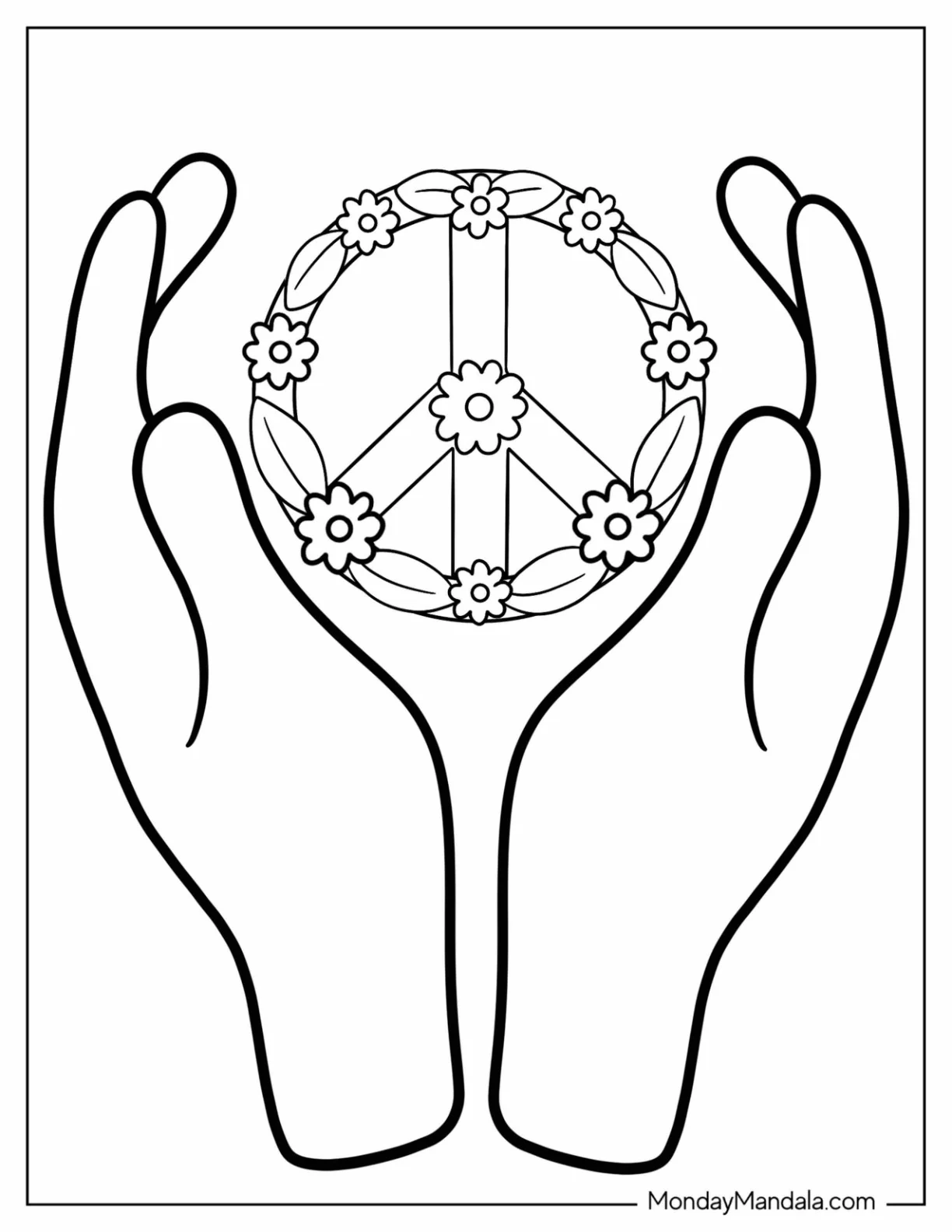 Easy Hands Holding Up A Floral Peace Coloring Page coloring page
