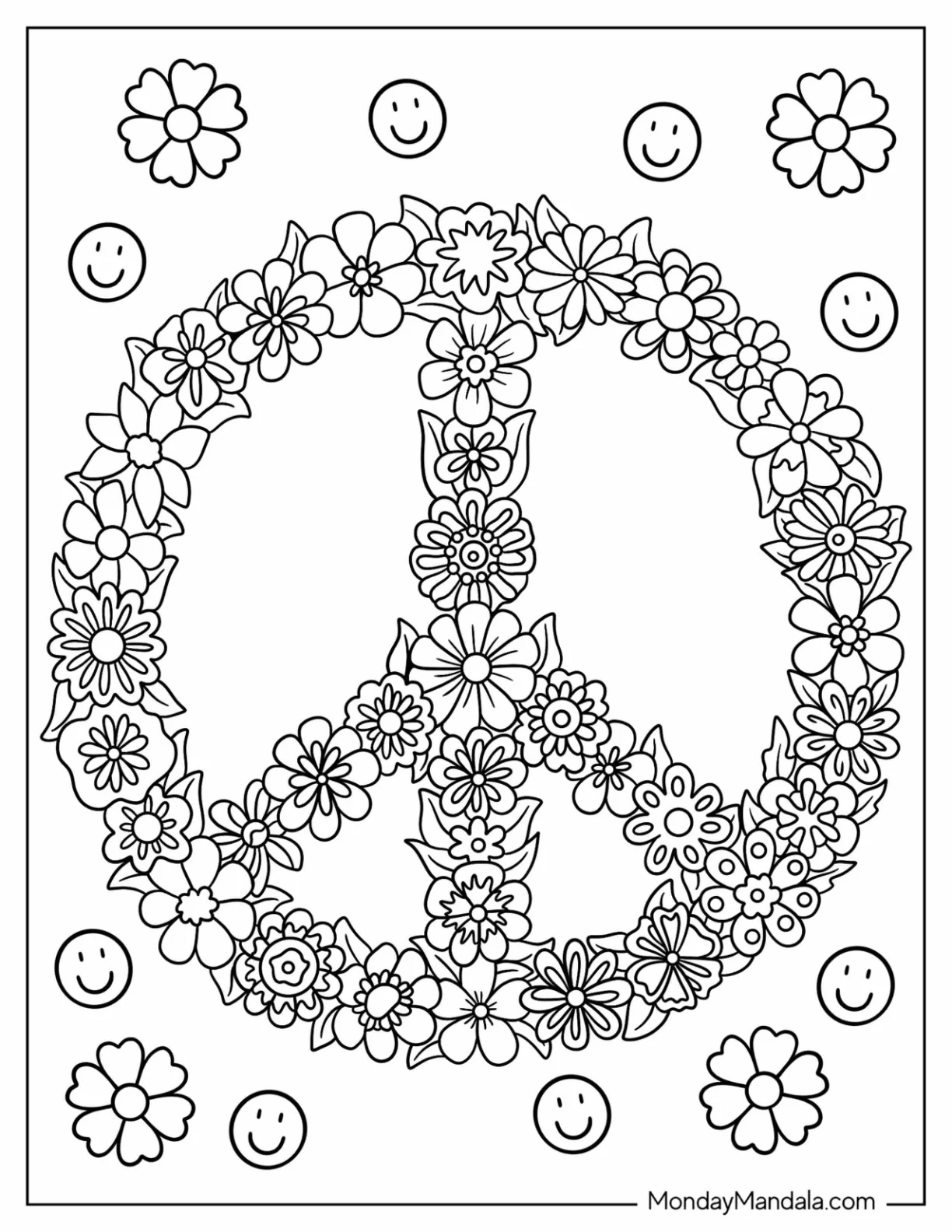 Floral Peace Coloring Page coloring page
