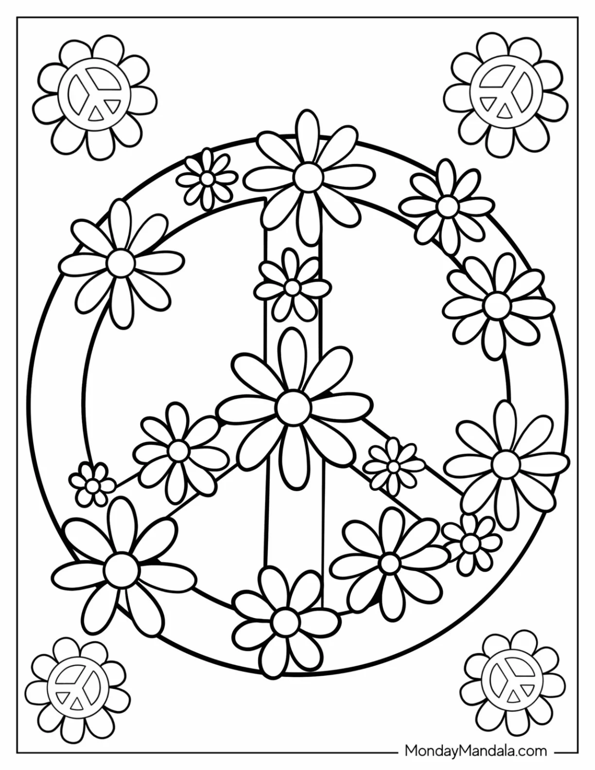 Flowers Covering A Peace Coloring Page For Kids coloring page