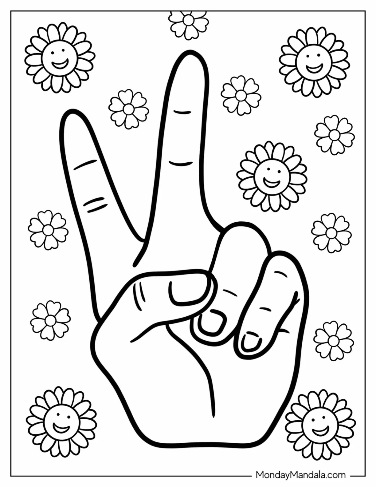 Hand Making Peace Coloring Page For Kids coloring page