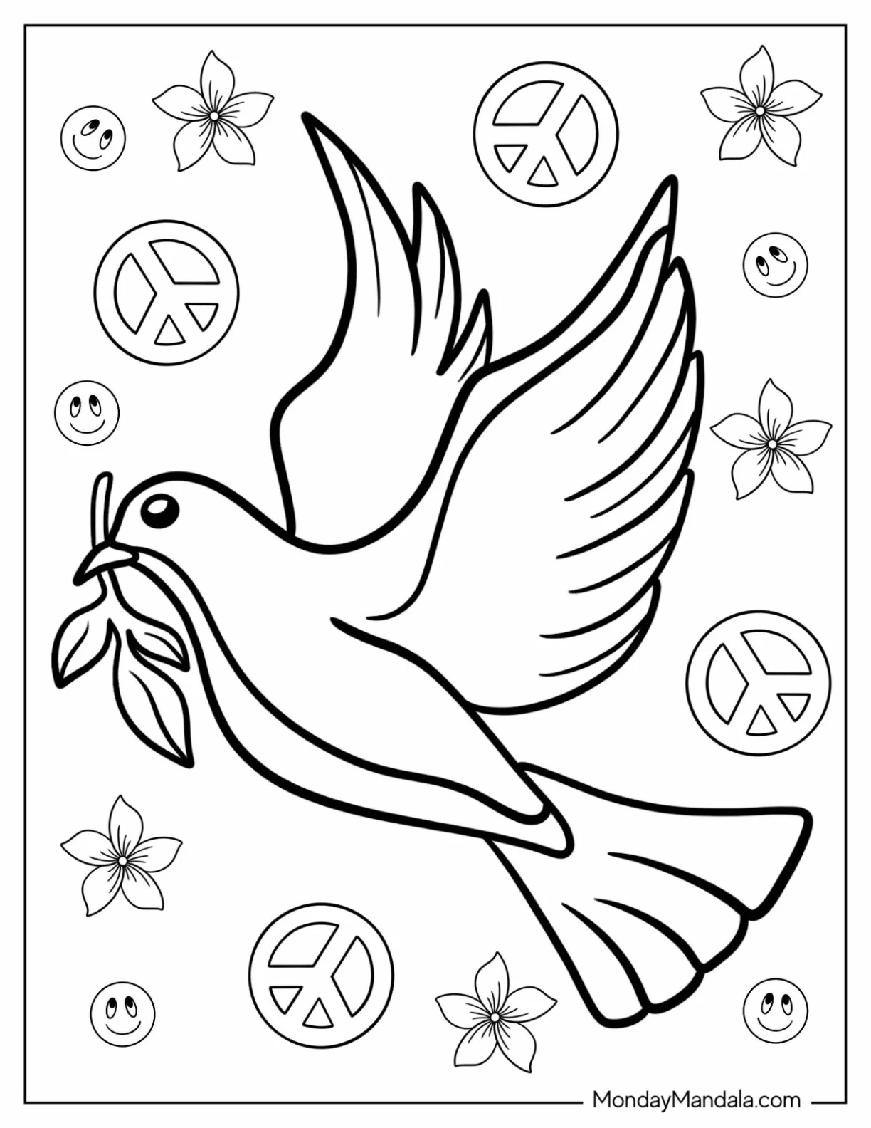 Peace Coloring Page Of Dove Carrying An Olive Branch coloring page