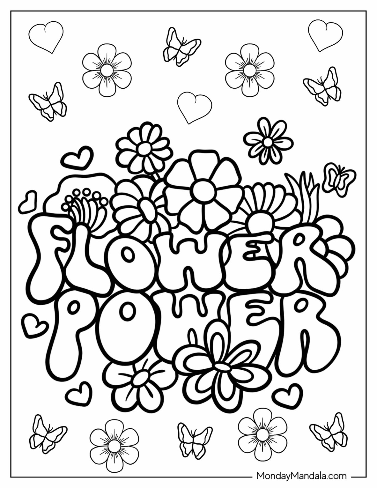 Peace Coloring Page Of Simple Flower Power Words coloring page