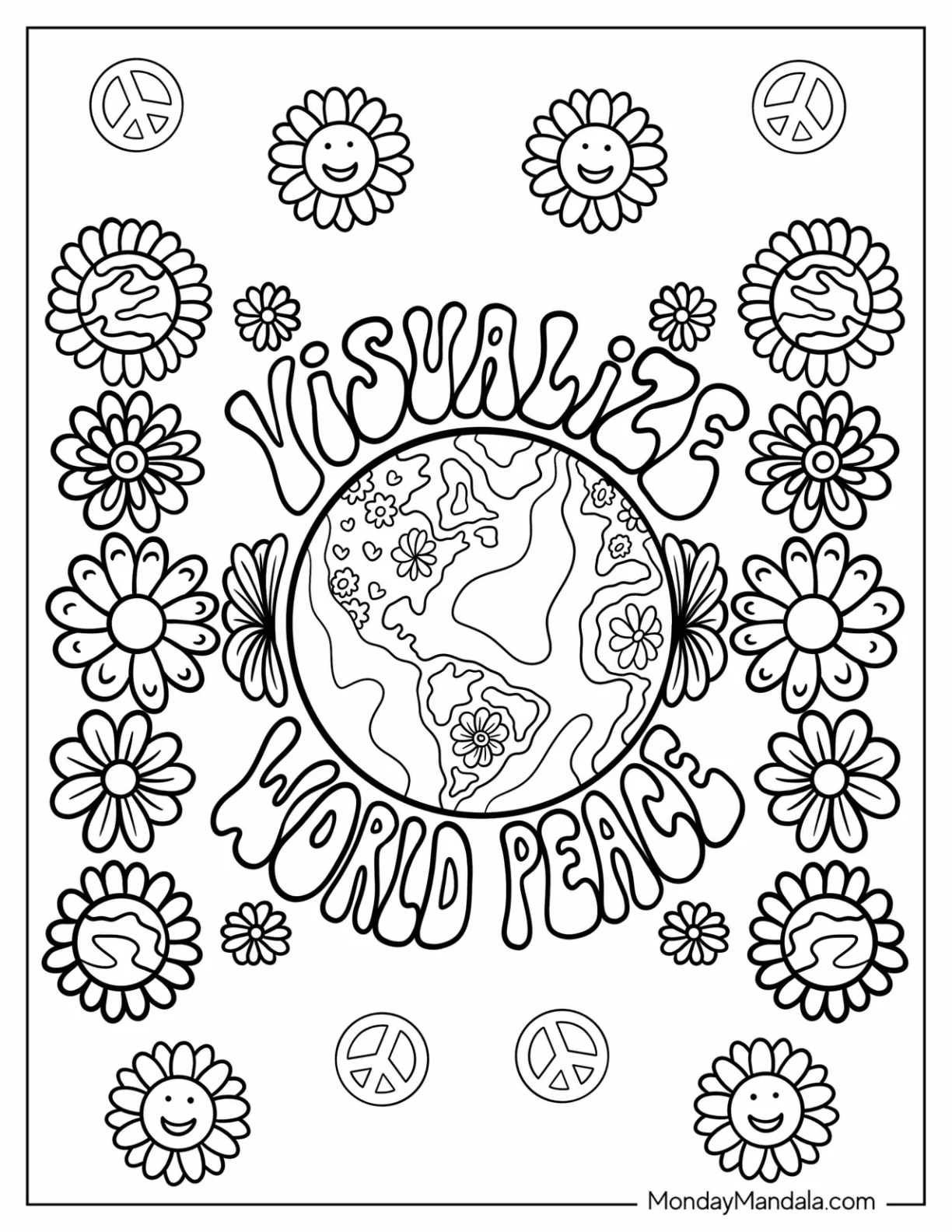Visualize World Peace Coloring Page With Earth At The Center coloring page
