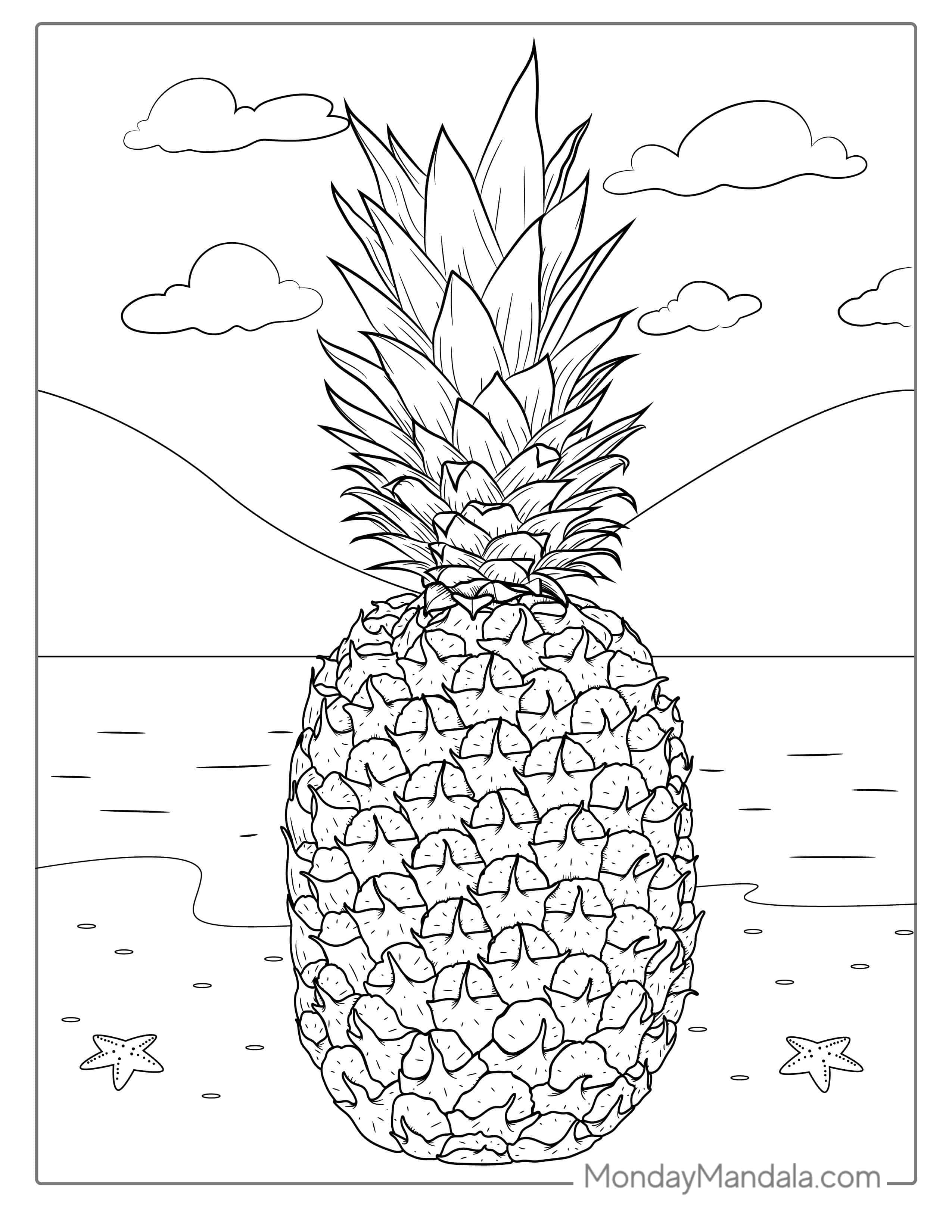Detailed Pineapple On Beach Coloring Page coloring page