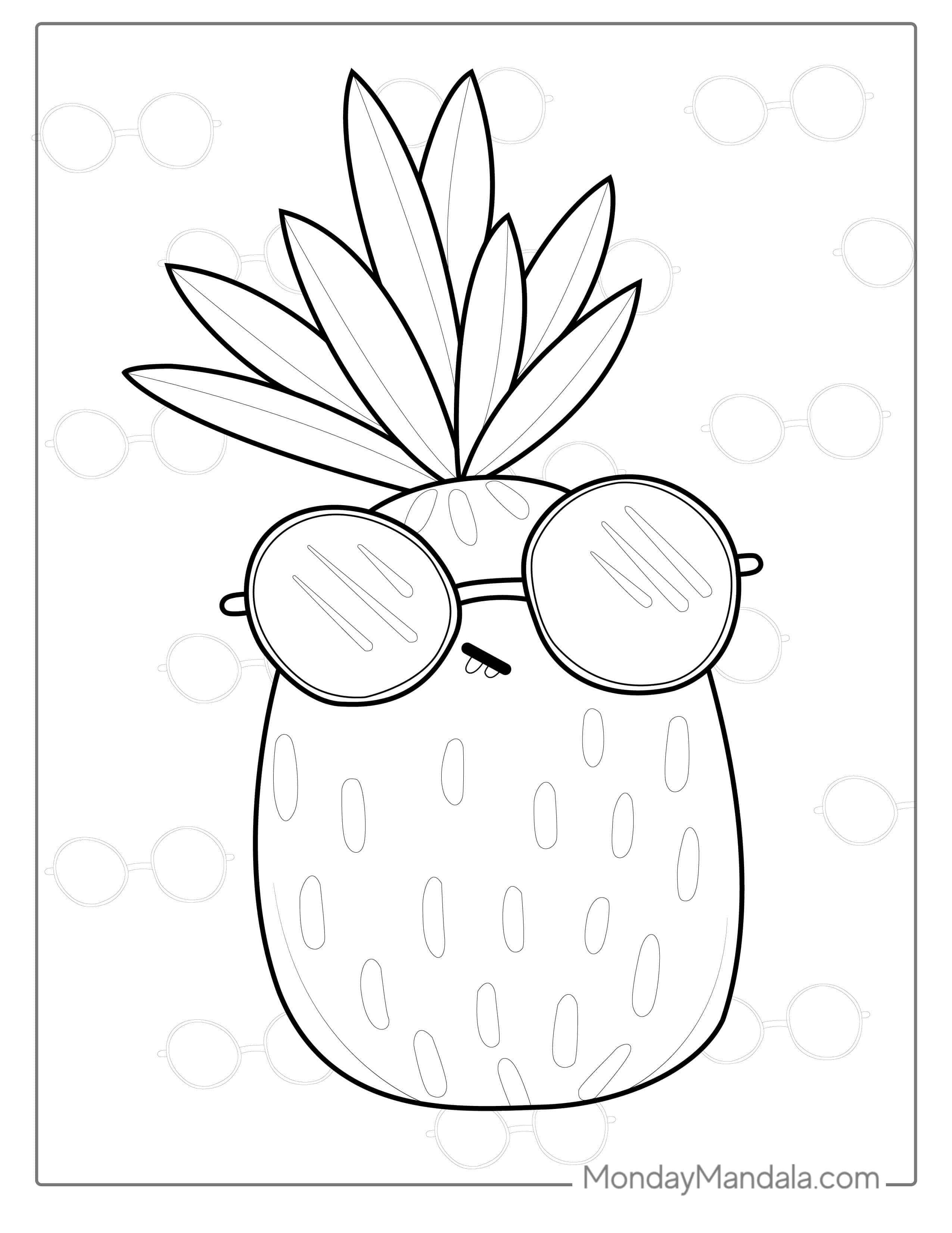 Easy Coloring Page Of Pineapple Wearing Sunglasses coloring page