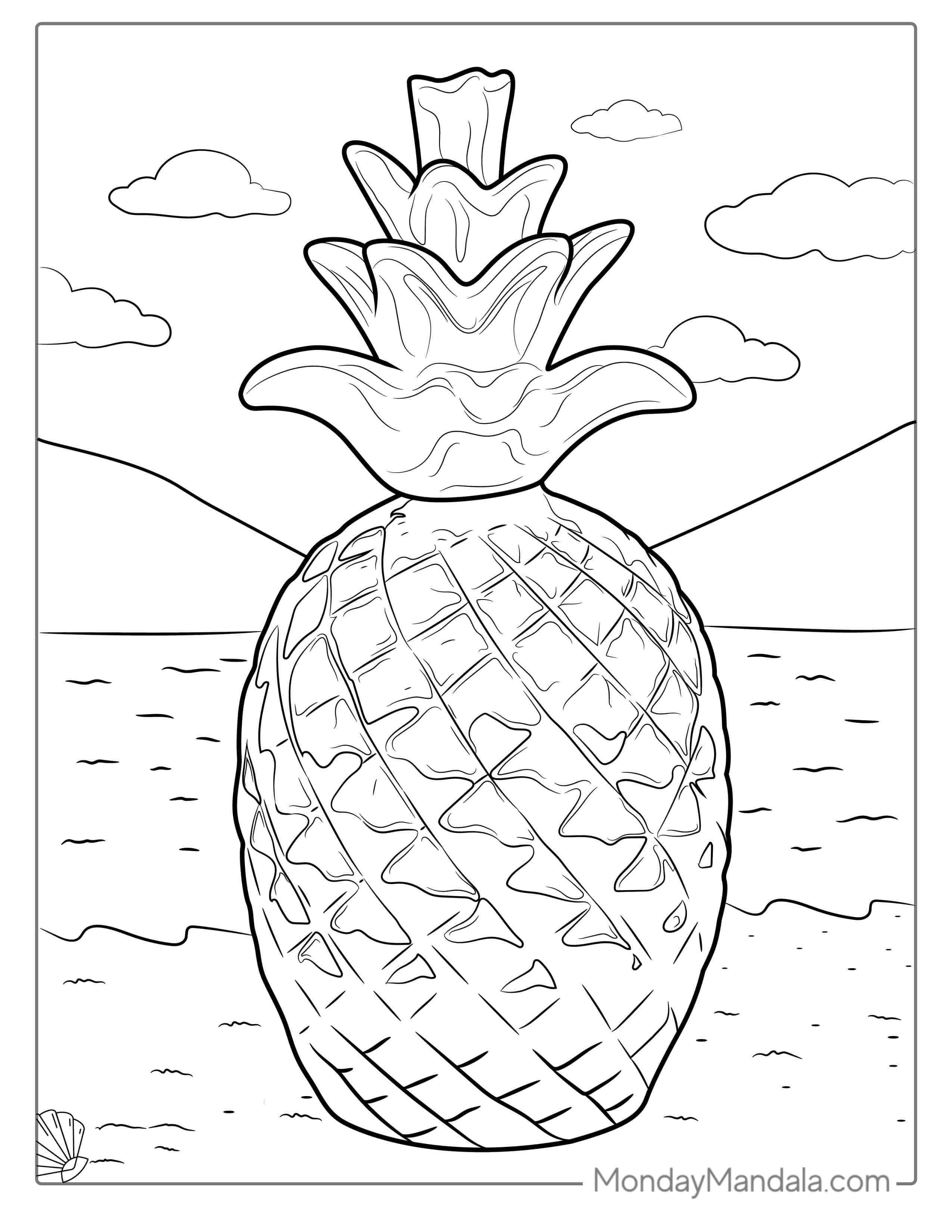 Easy Outline Of Pineapple Coloring For Kids coloring page