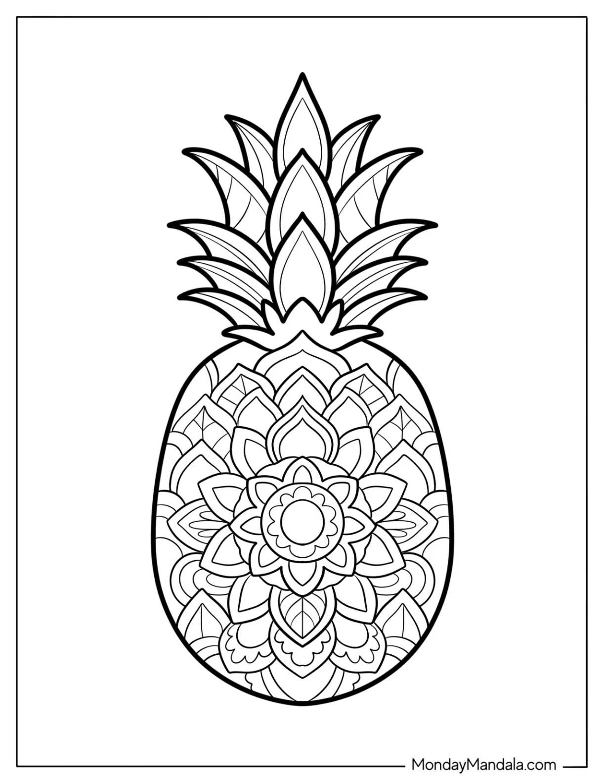 Elegant Pineapple Coloring Page Mandala Design For Adults coloring page