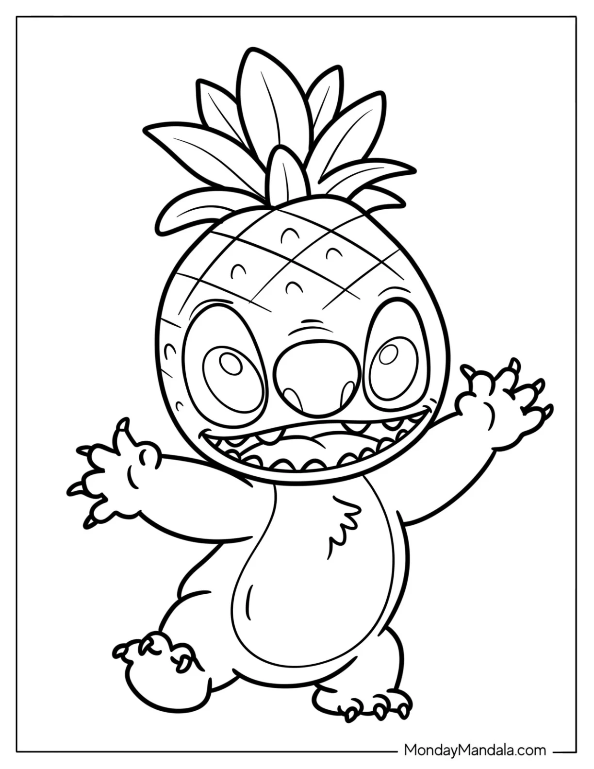 Funny Stitch With Pineapple Coloring Page Head For Preschoolers coloring page — printable line art