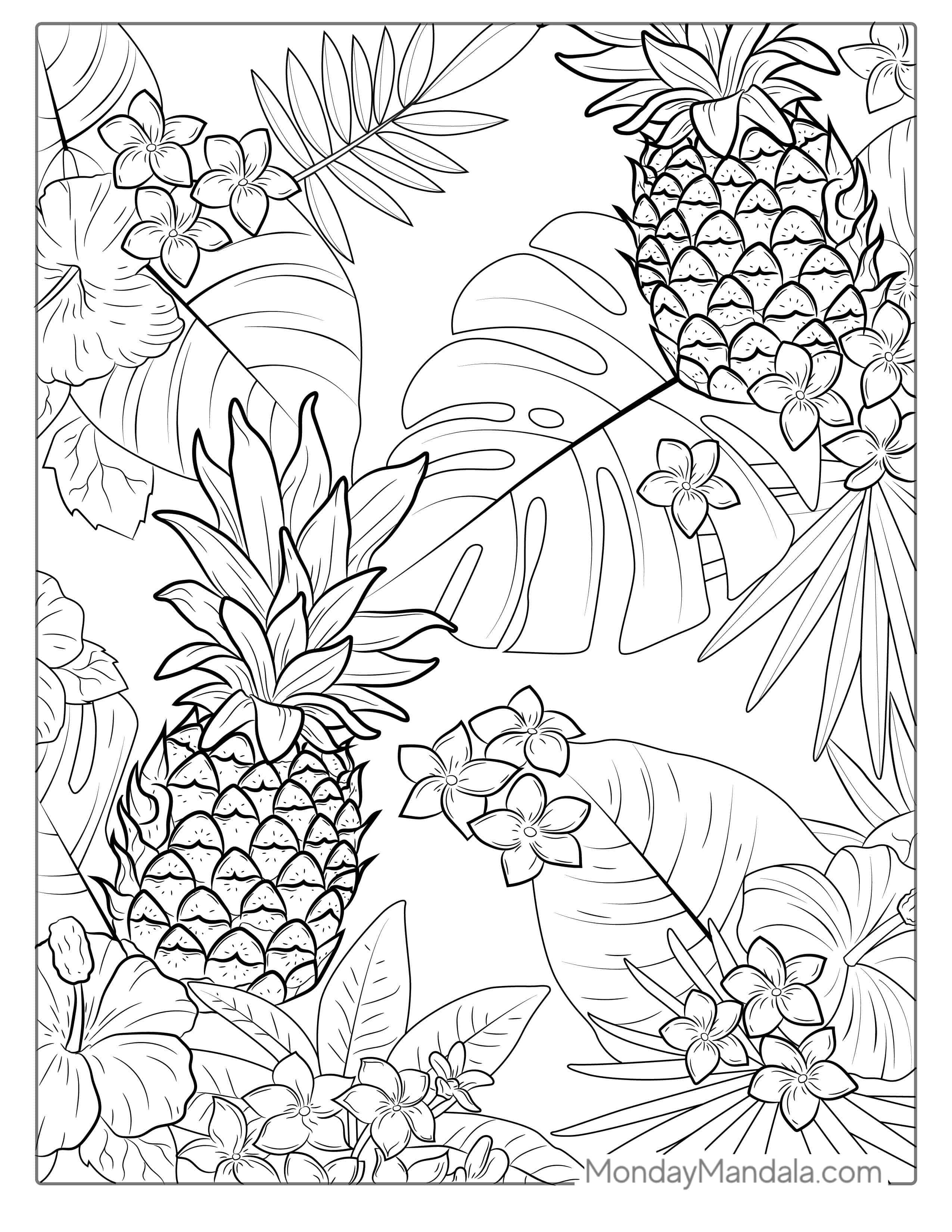 Hawaiian Themed Pineapple Coloring Page coloring page