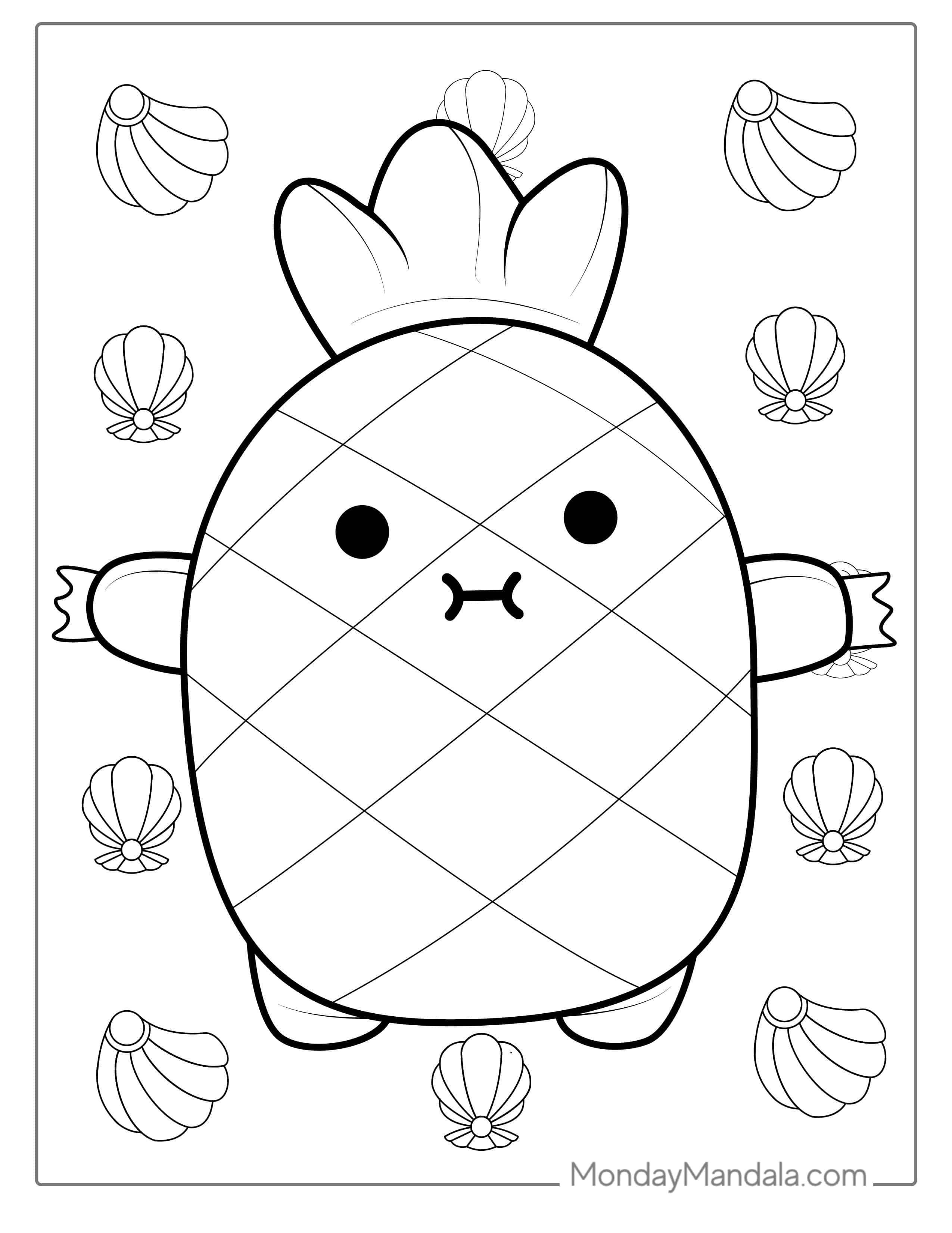 Kawaii Pineapple Coloring Page coloring page — printable line art