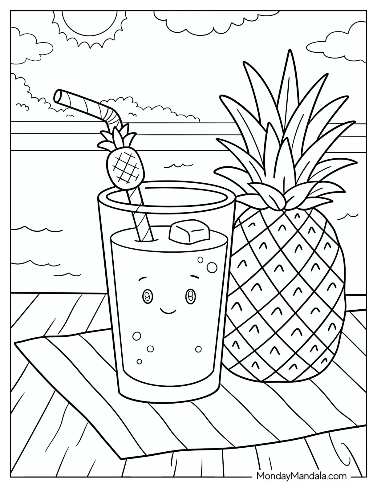 Pineapple Drink with Fresh Pineapple by the Pool coloring page