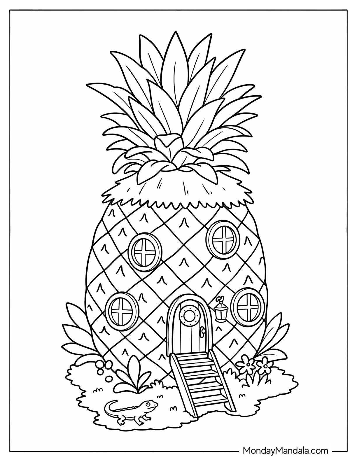 Pineapple House with a Lizard Coloring Sheet coloring page — printable line art