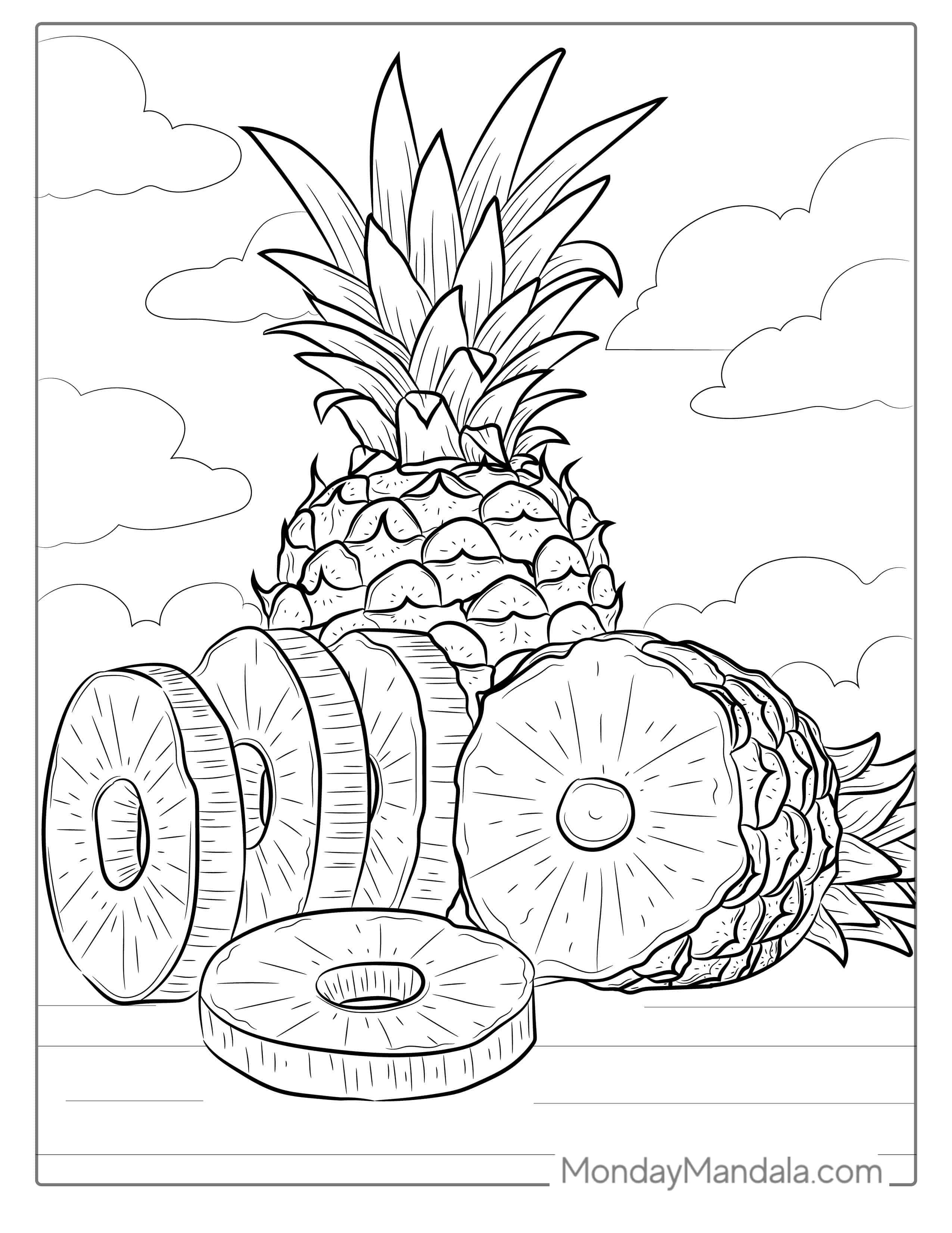 Sliced Pineapple Coloring Picture coloring page — printable line art