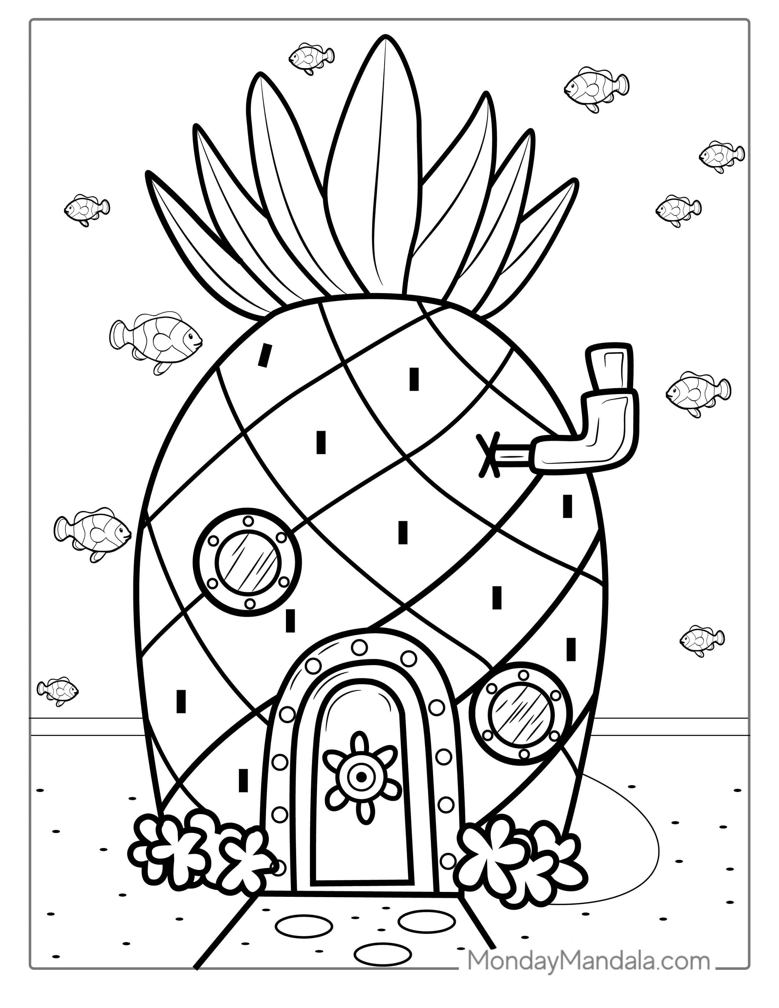 Sponge Bob Squarepants Pineapple Coloring Page For Kids coloring page