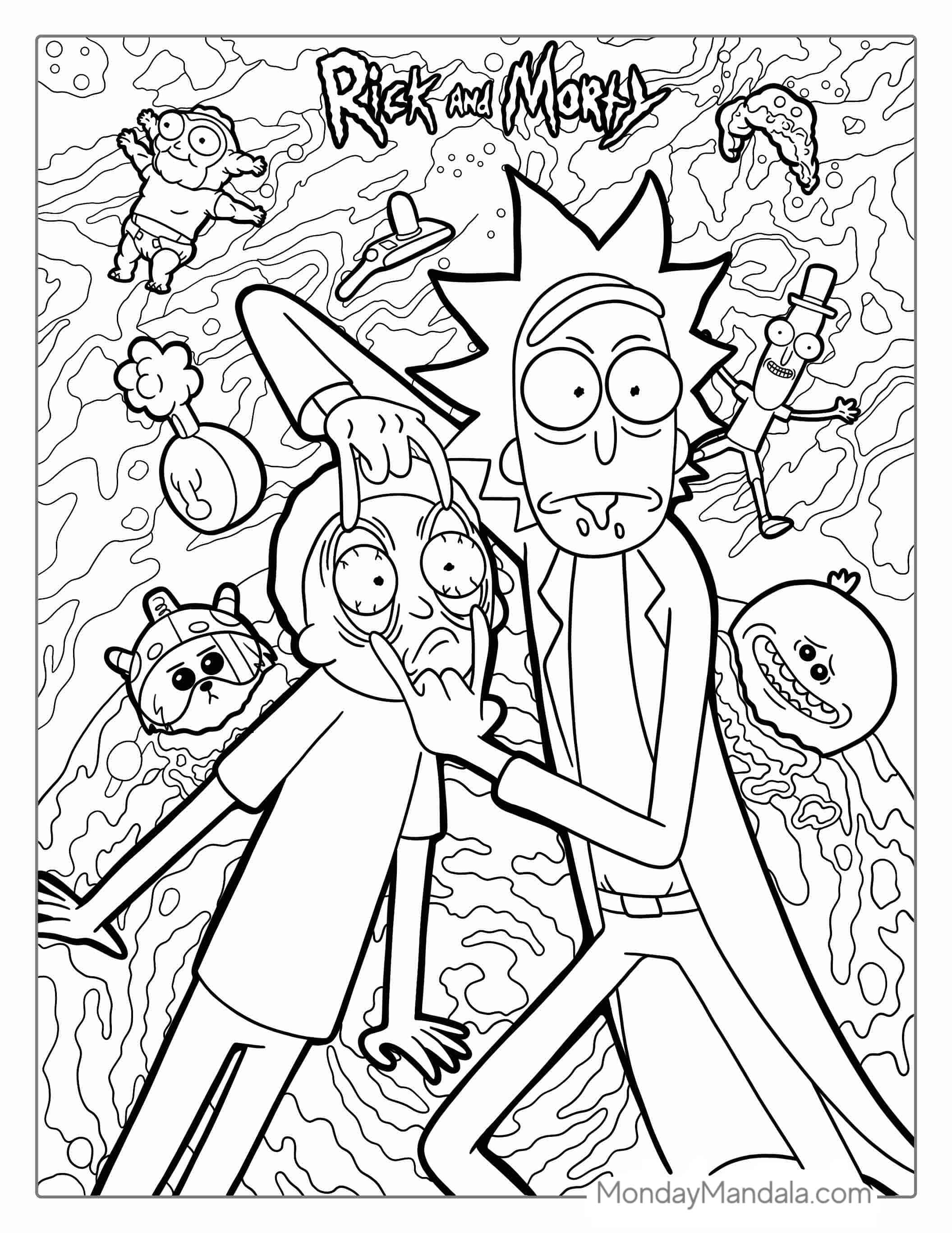 Detailed Rick And Morty TV Poster Coloring Page coloring page