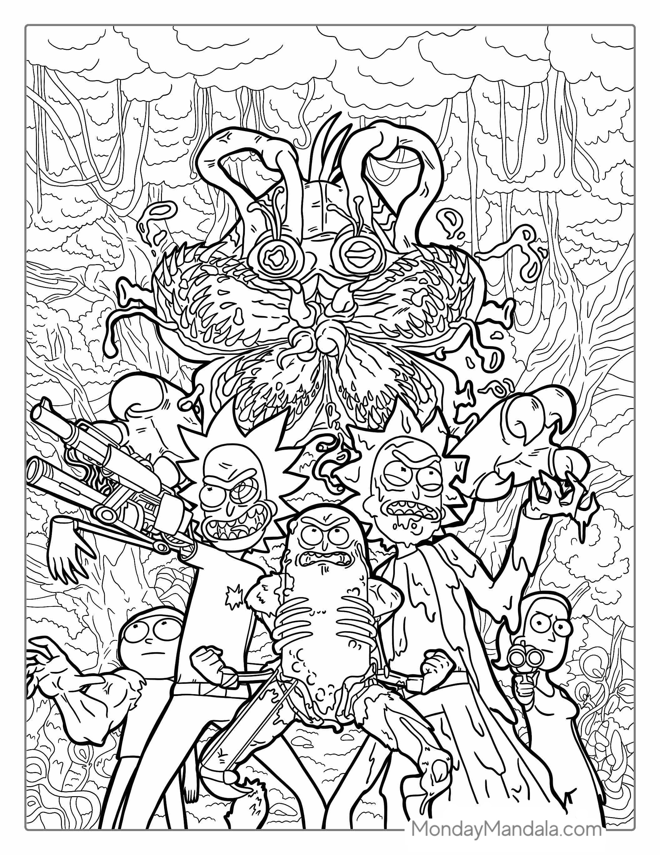 Detailed Trippy Pickle Rick Coloring Picture coloring page