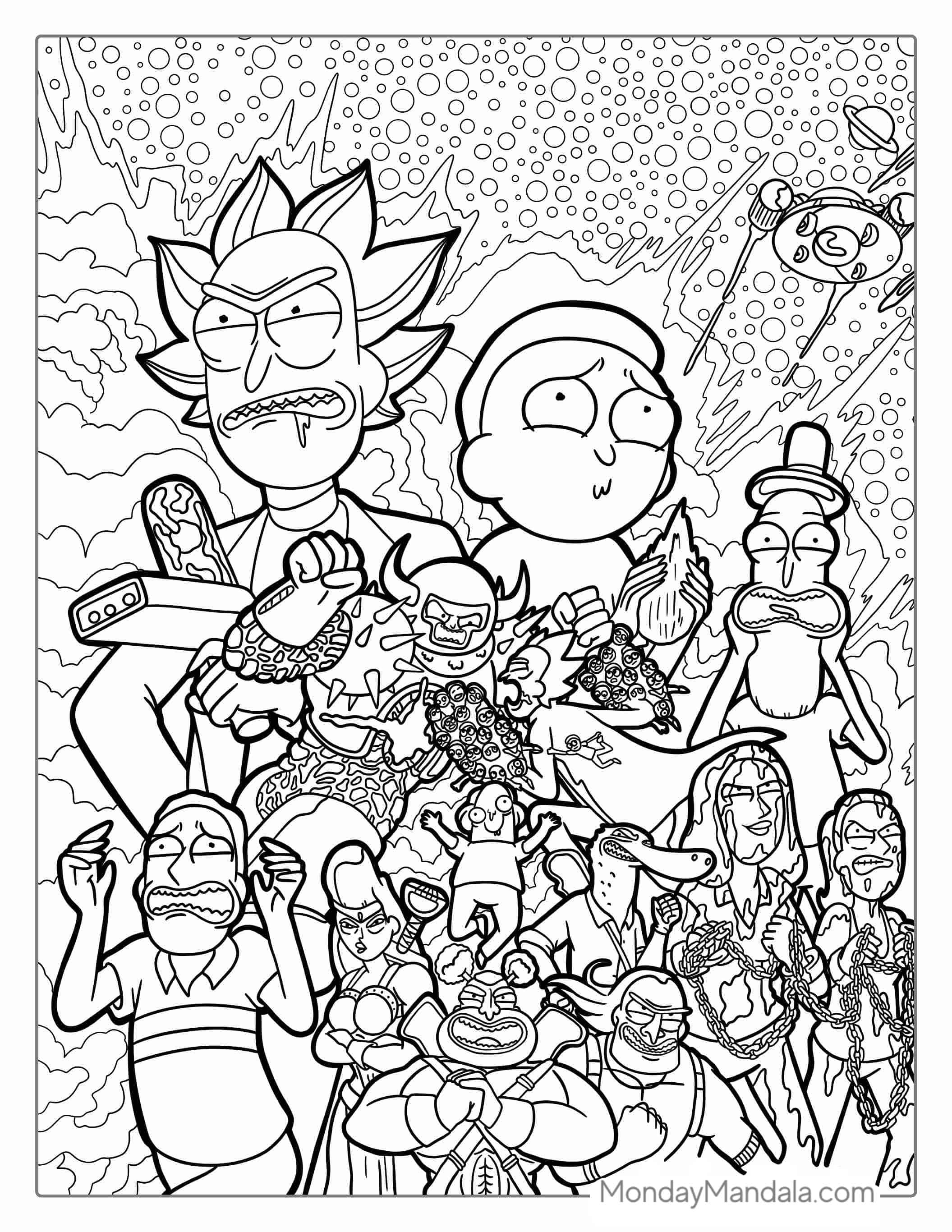 Iconic Characters From Rick And Morty To Color coloring page