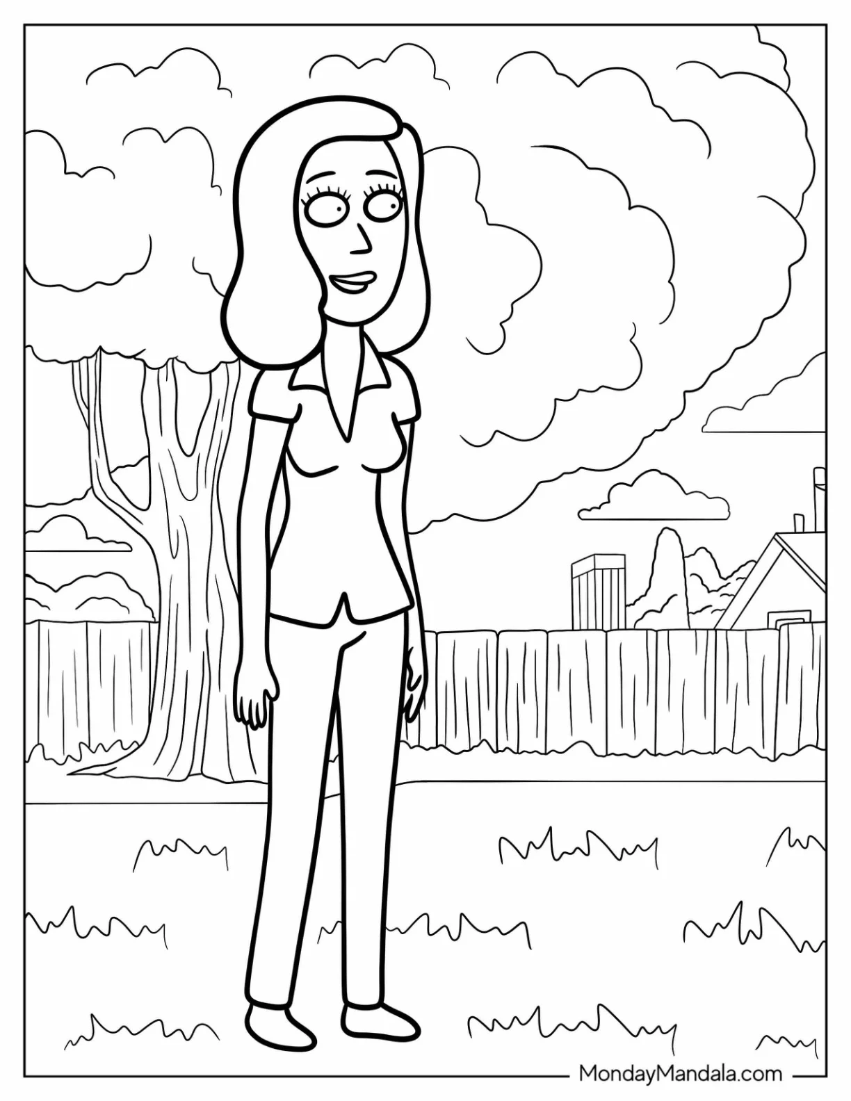 Rick and Morty Coloring Page Of Beth Smith in the Yard coloring page